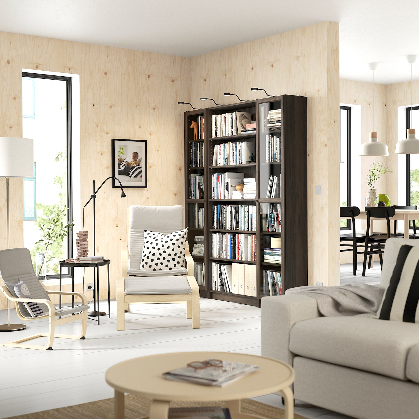 BILLY / OXBERG bookcase combination w glass doors dark brown