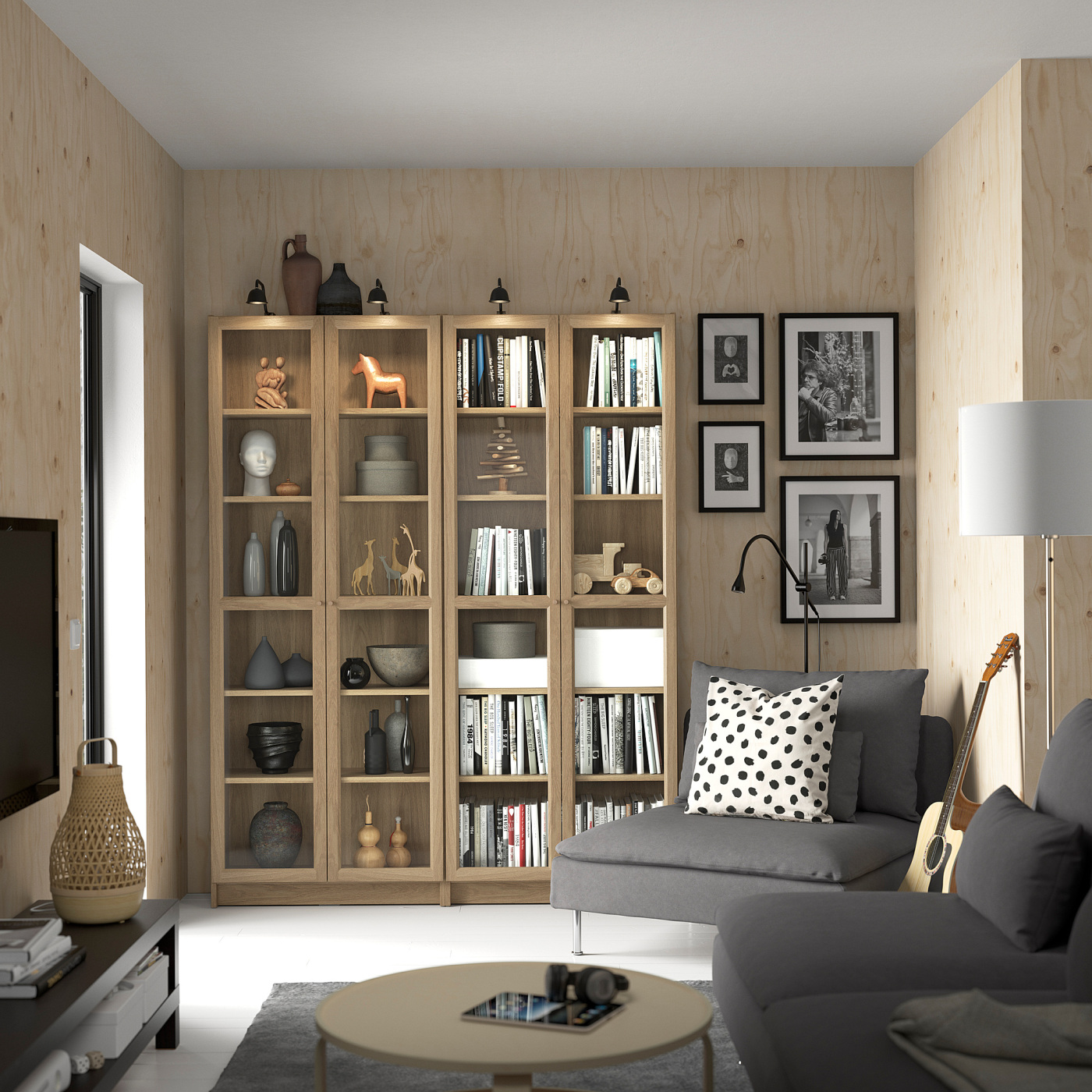 BILLY / OXBERG bookcase combination w glass doors oak effect - IKEA