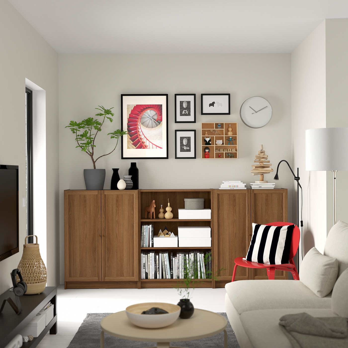 BILLY / OXBERG bookcase combination with doors brown walnut effect