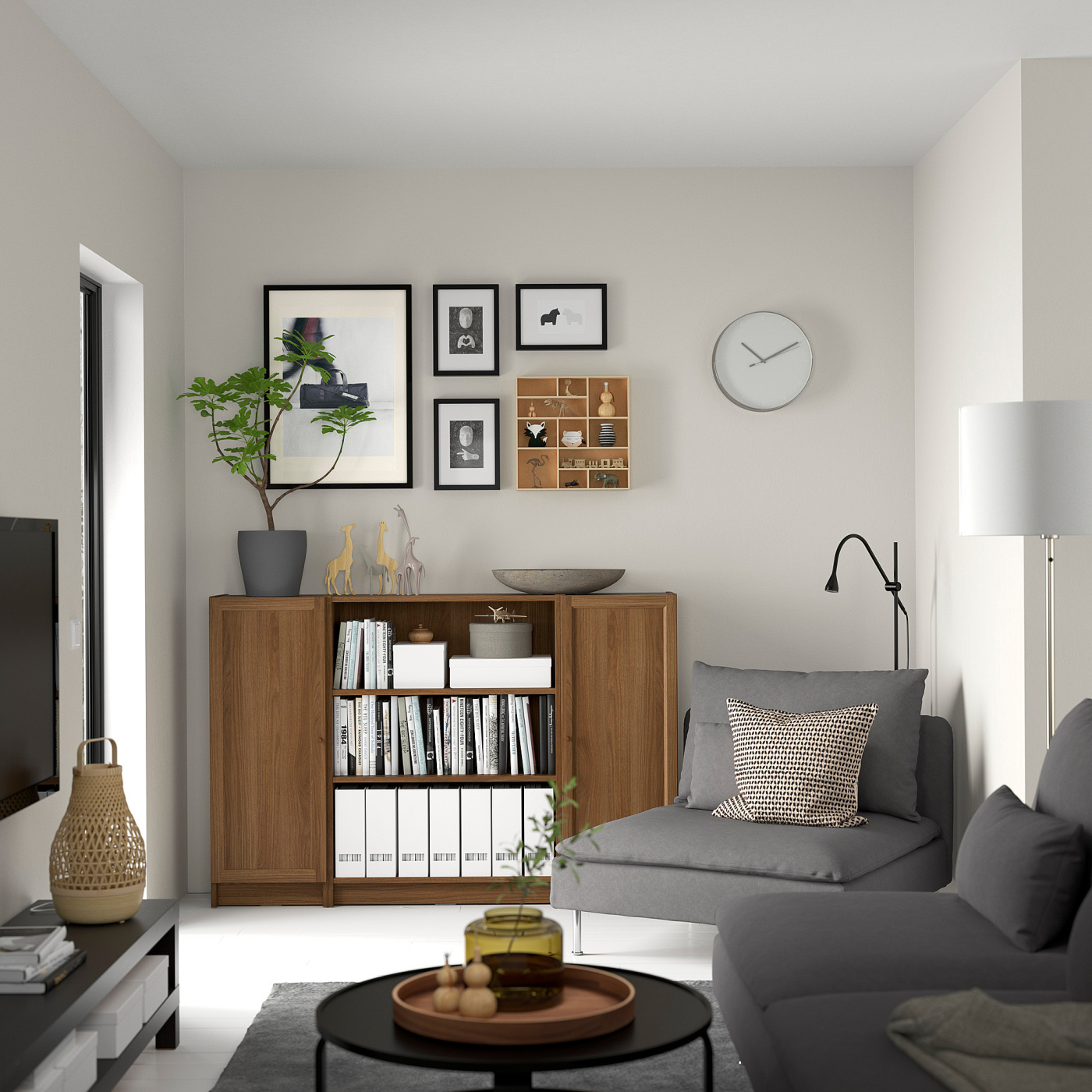 BILLY / OXBERG bookcase combination with doors brown walnut effect BILLY / OXBERG bookcase combination with doors brown walnut effect