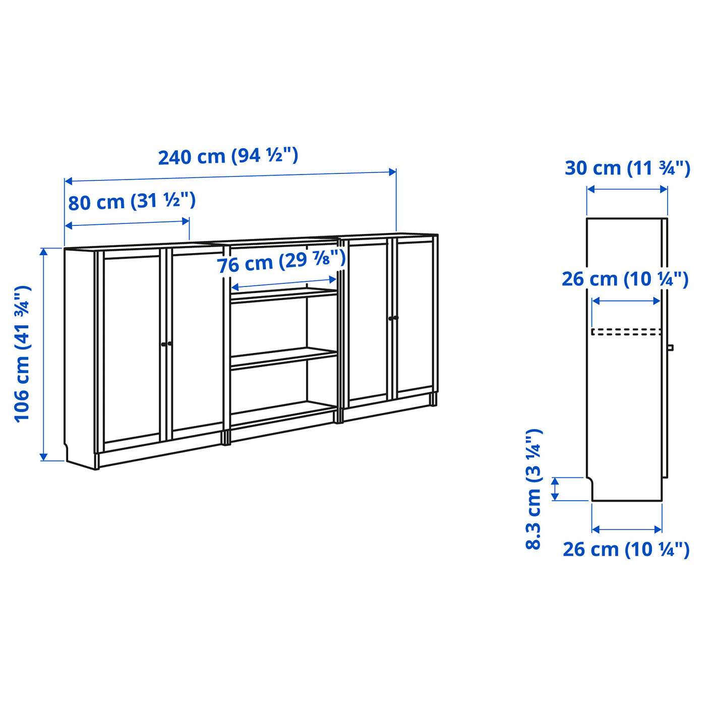 BILLY / OXBERG bookcase combination with doors white - IKEA