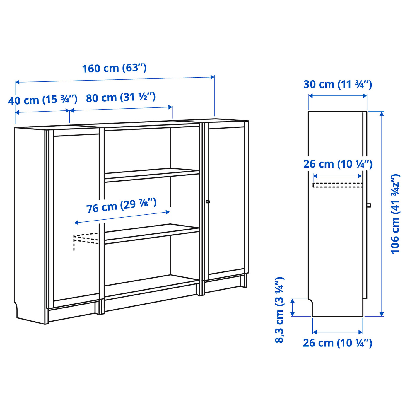 BILLY / OXBERG bookcase combination with doors white - IKEA
