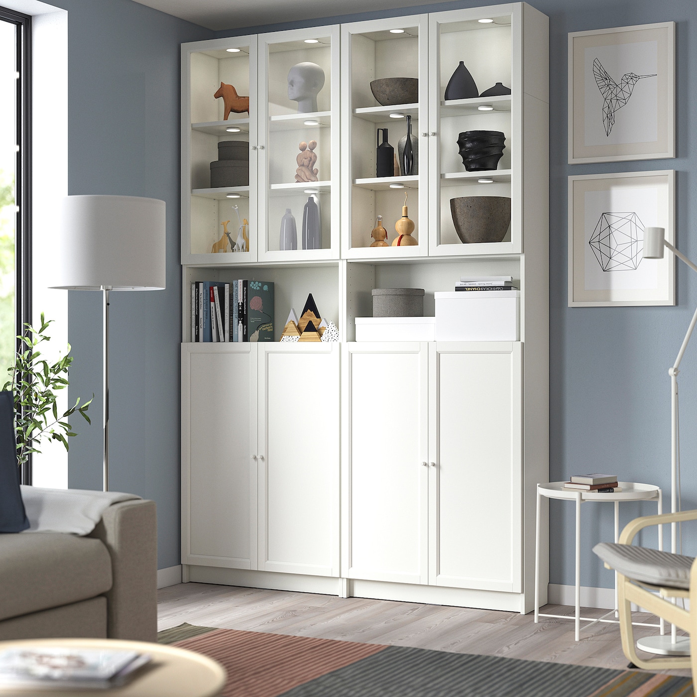 BILLY / OXBERG bookcase w height extension ut/drs white