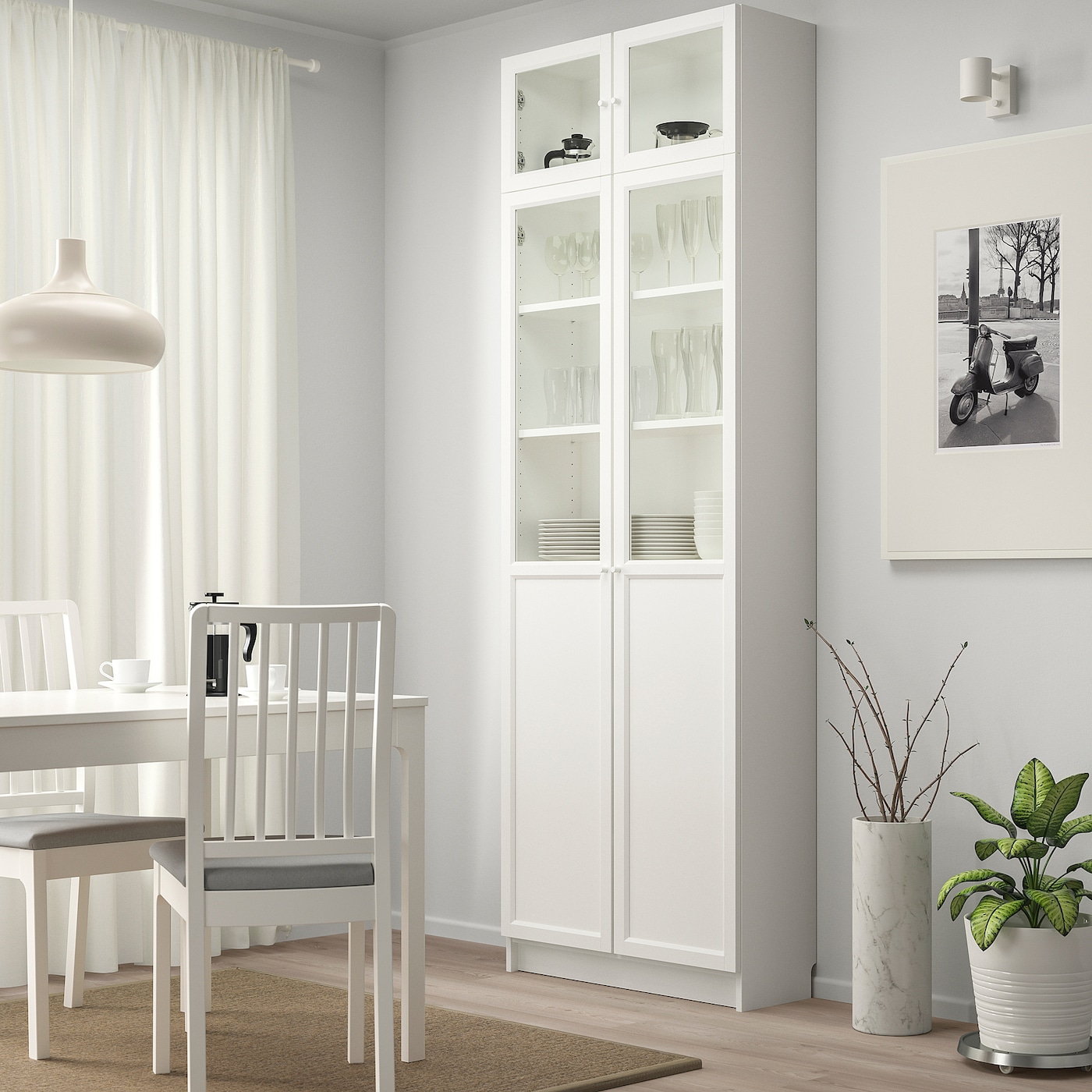 驚きの値段での商品をすべて BILLY IKEA - white drs ut/pnl/glss ext hght w bookcase OXBERG / 木製ラック・ウッドラック