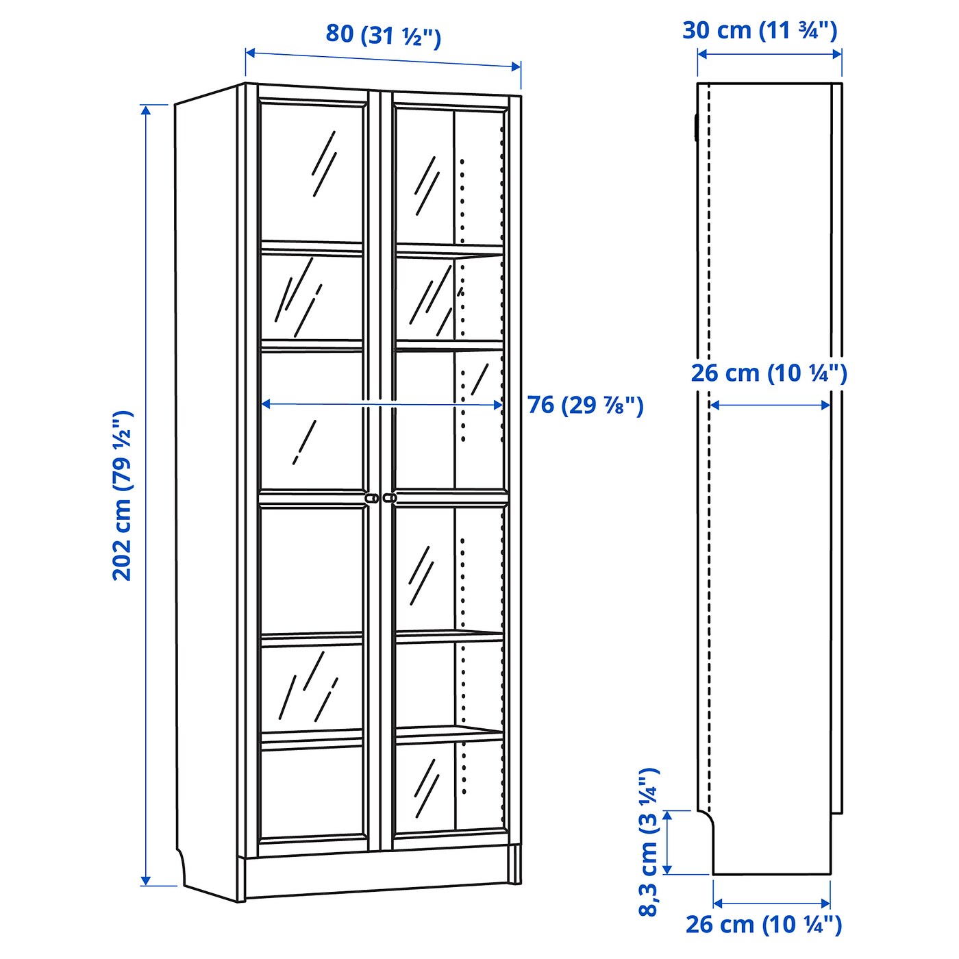 BILLY bookcase with doors, white, 80x30x202 cm - IKEA