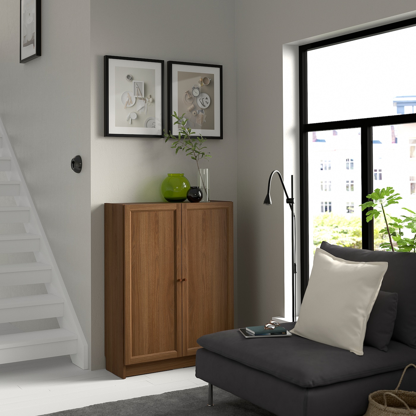 BILLY / OXBERG bookcase with doors brown walnut effect - IKEA