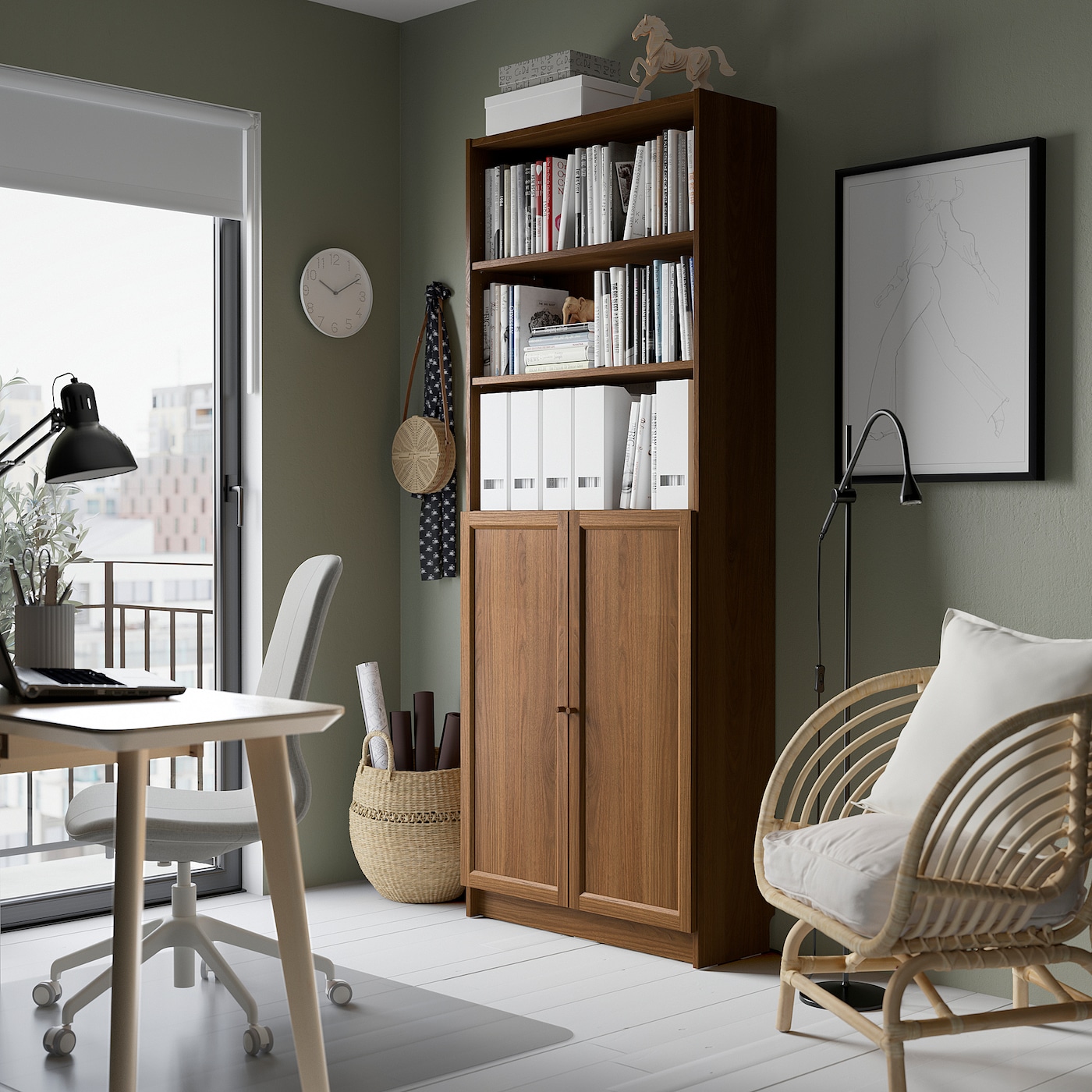 BILLY / OXBERG bookcase with doors brown walnut effect - IKEA