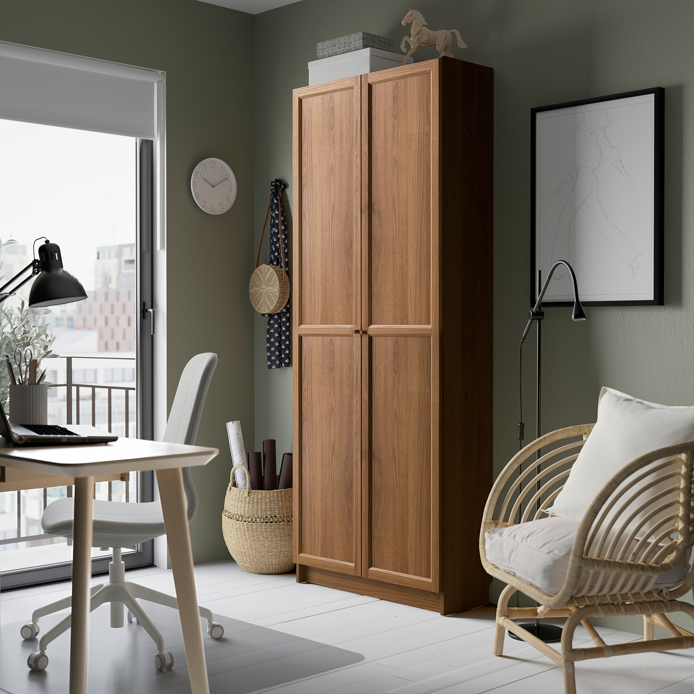 BILLY / OXBERG bookcase with doors brown walnut effect - IKEA