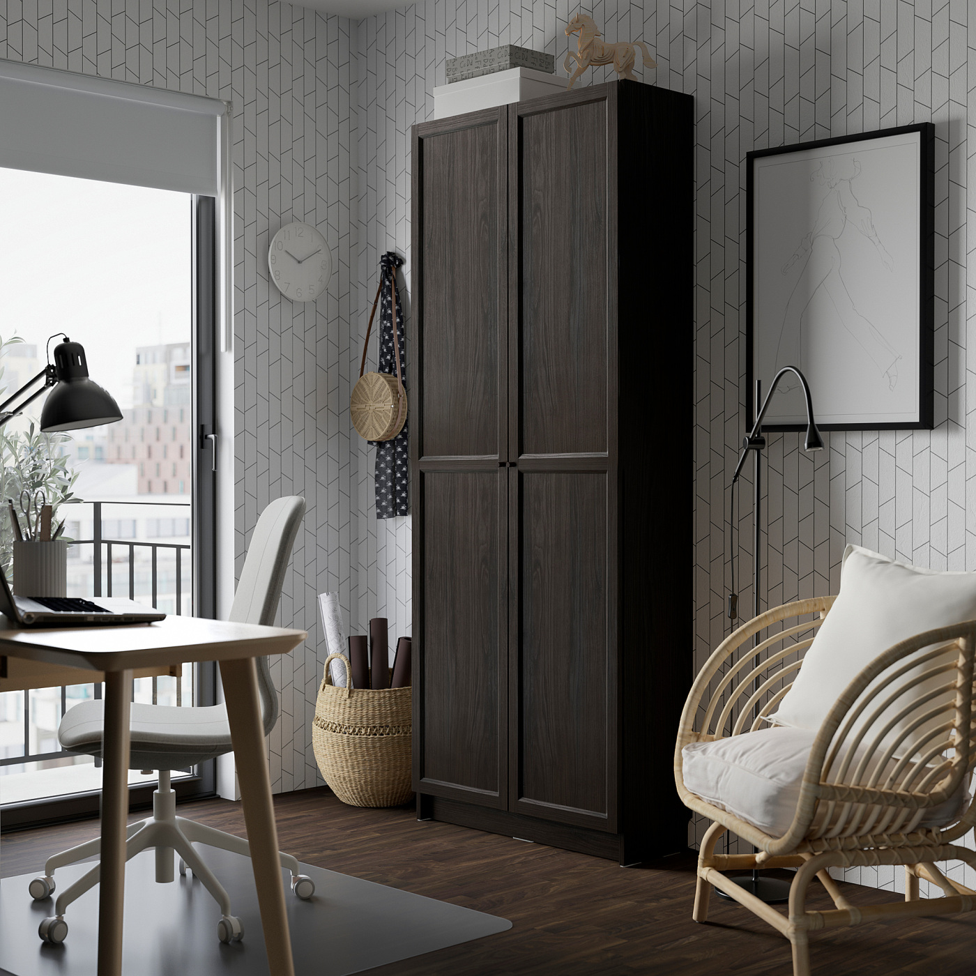 BILLY / OXBERG bookcase with doors dark brown oak effect - IKEA