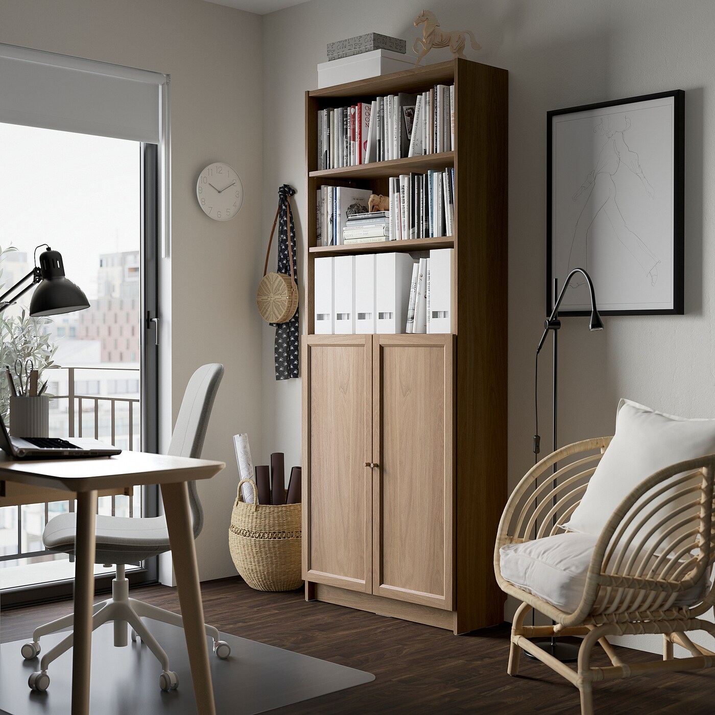 BILLY / OXBERG bookcase with doors oak effect - IKEA