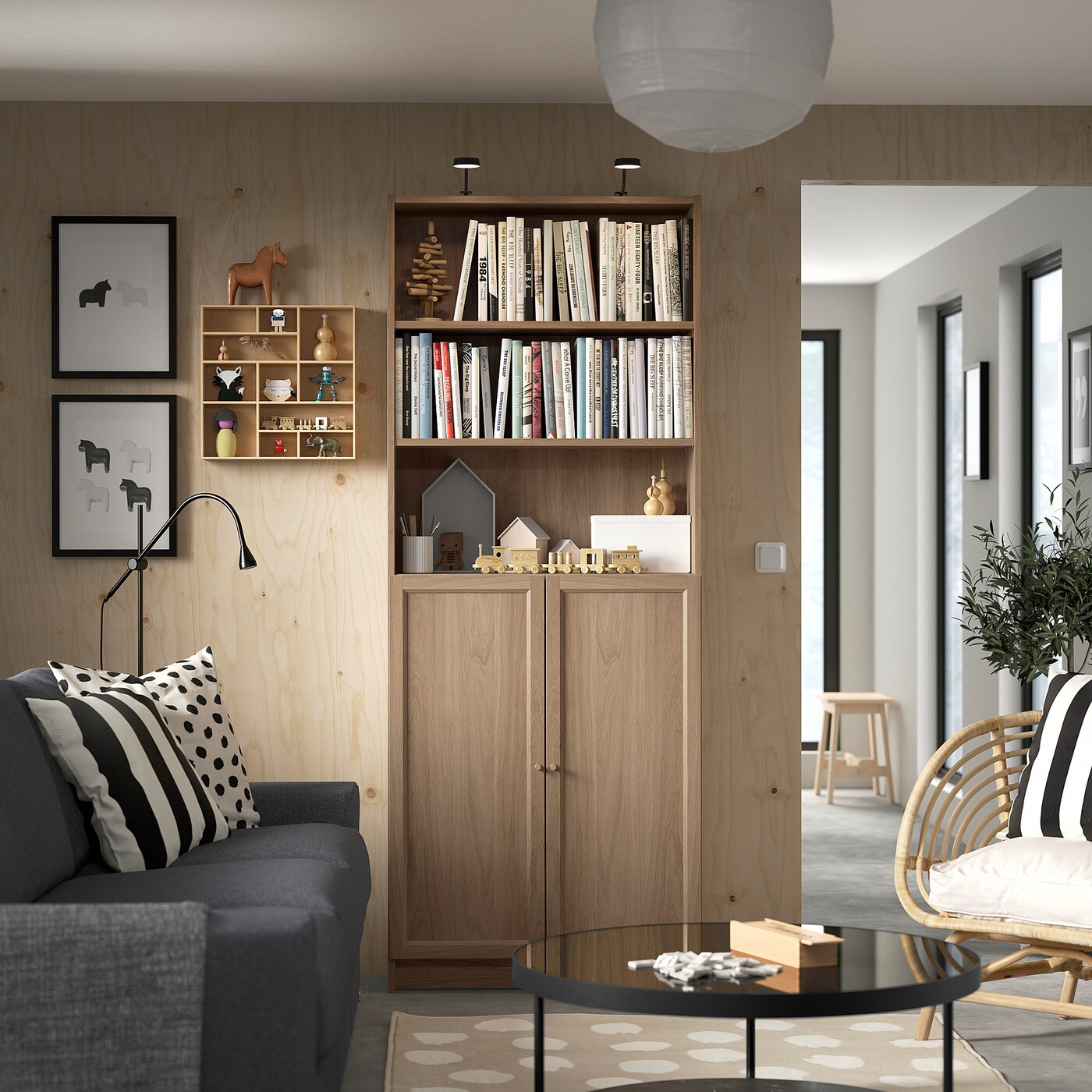 BILLY / OXBERG bookcase with doors oak effect - IKEA