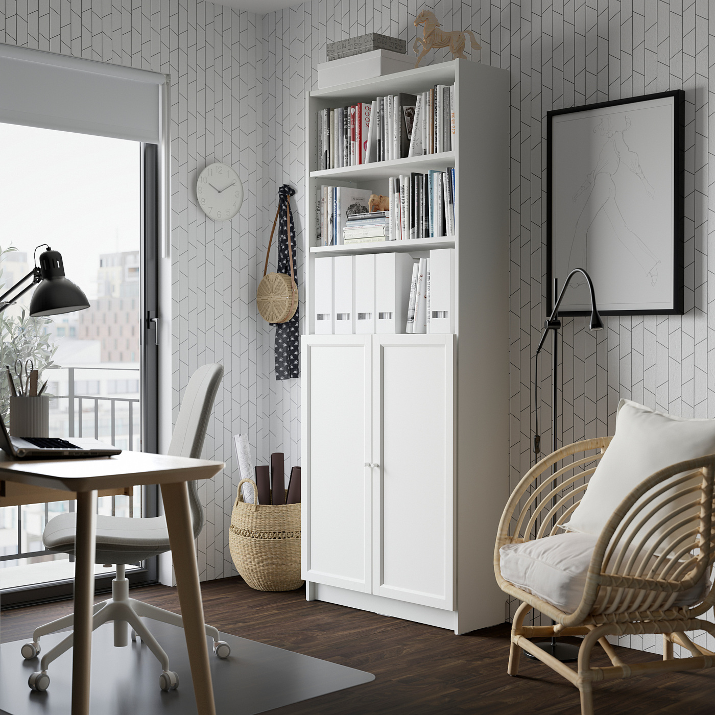 BILLY / OXBERG bookcase with doors white - IKEA