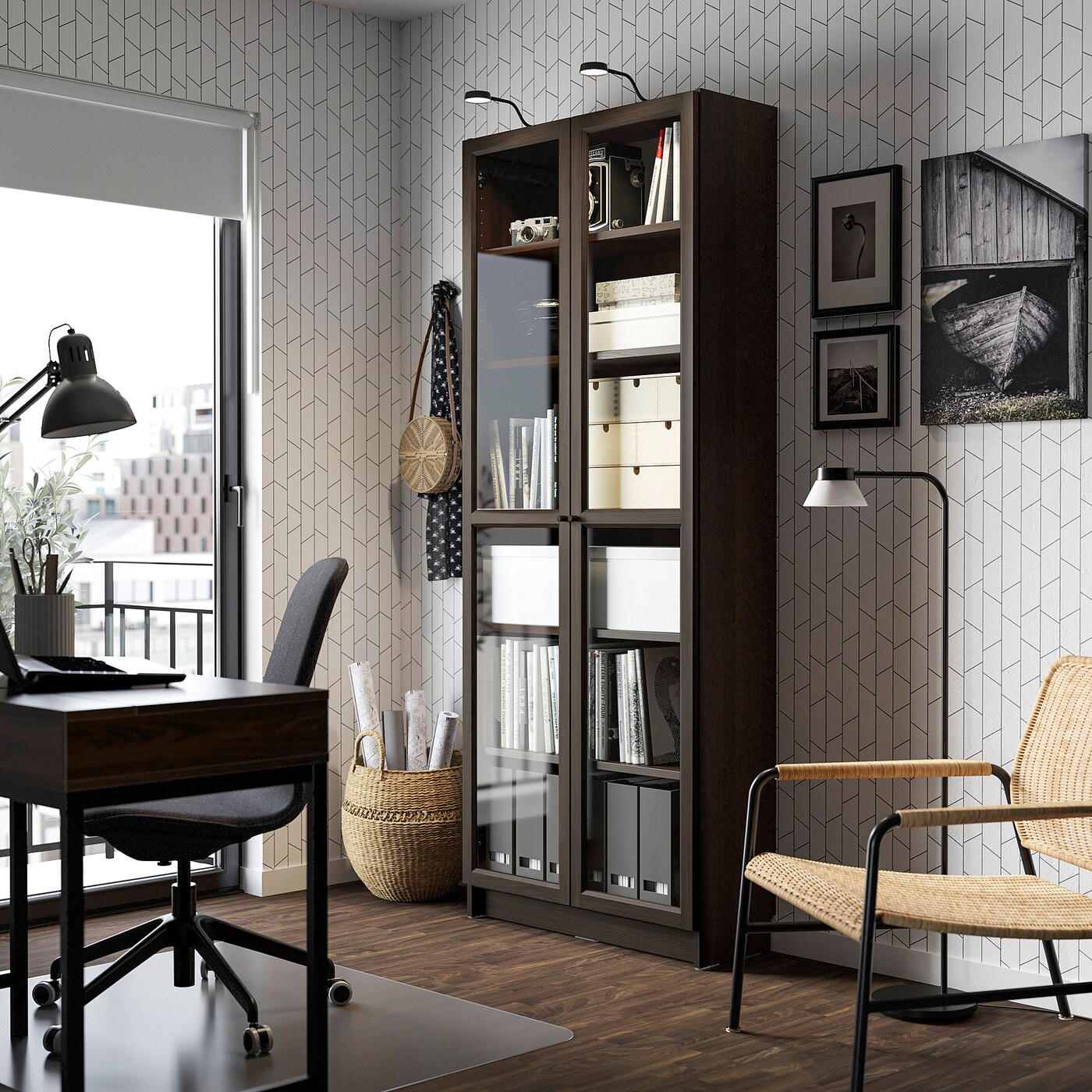 (友夢) IKEA BILLY OXBERG ピース2 BILLY / OXBERG bookcase with glass doors oak effect - IKEA