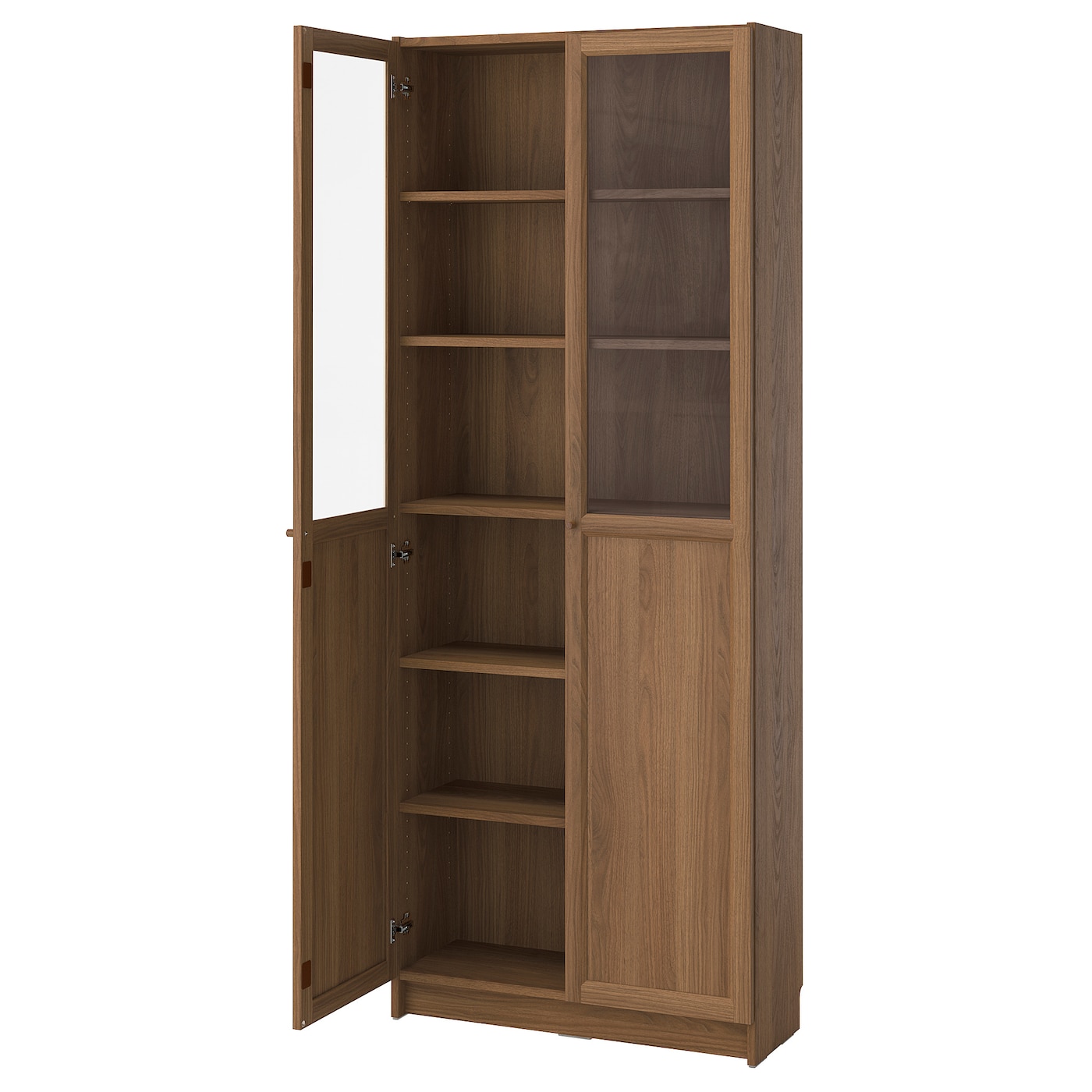 BILLY / OXBERG bookcase with panel/glass doors brown walnut