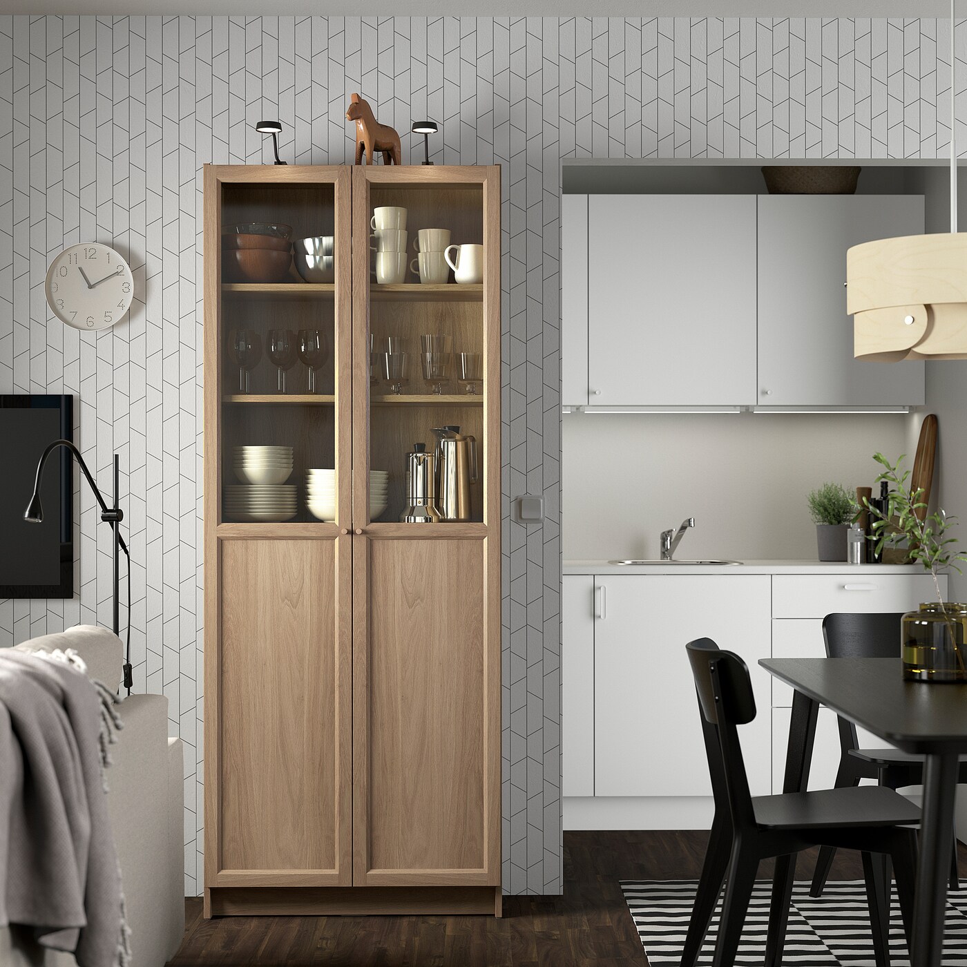 BILLY / OXBERG Bookcase with desk, white, 311/2x791/2