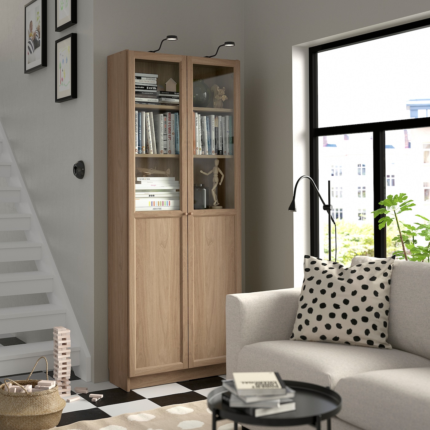 (友夢) IKEA BILLY OXBERG ピース3 BILLY / OXBERG bookcase with panel/glass doors, white/glass