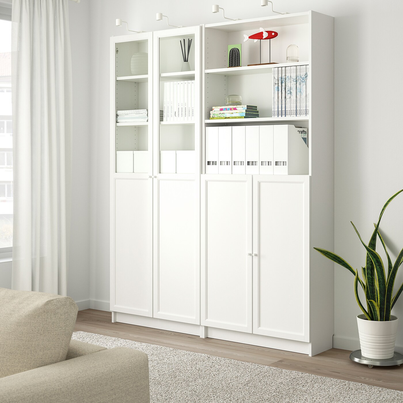 BILLY / OXBERG bookcase with panel/glass doors white - IKEA