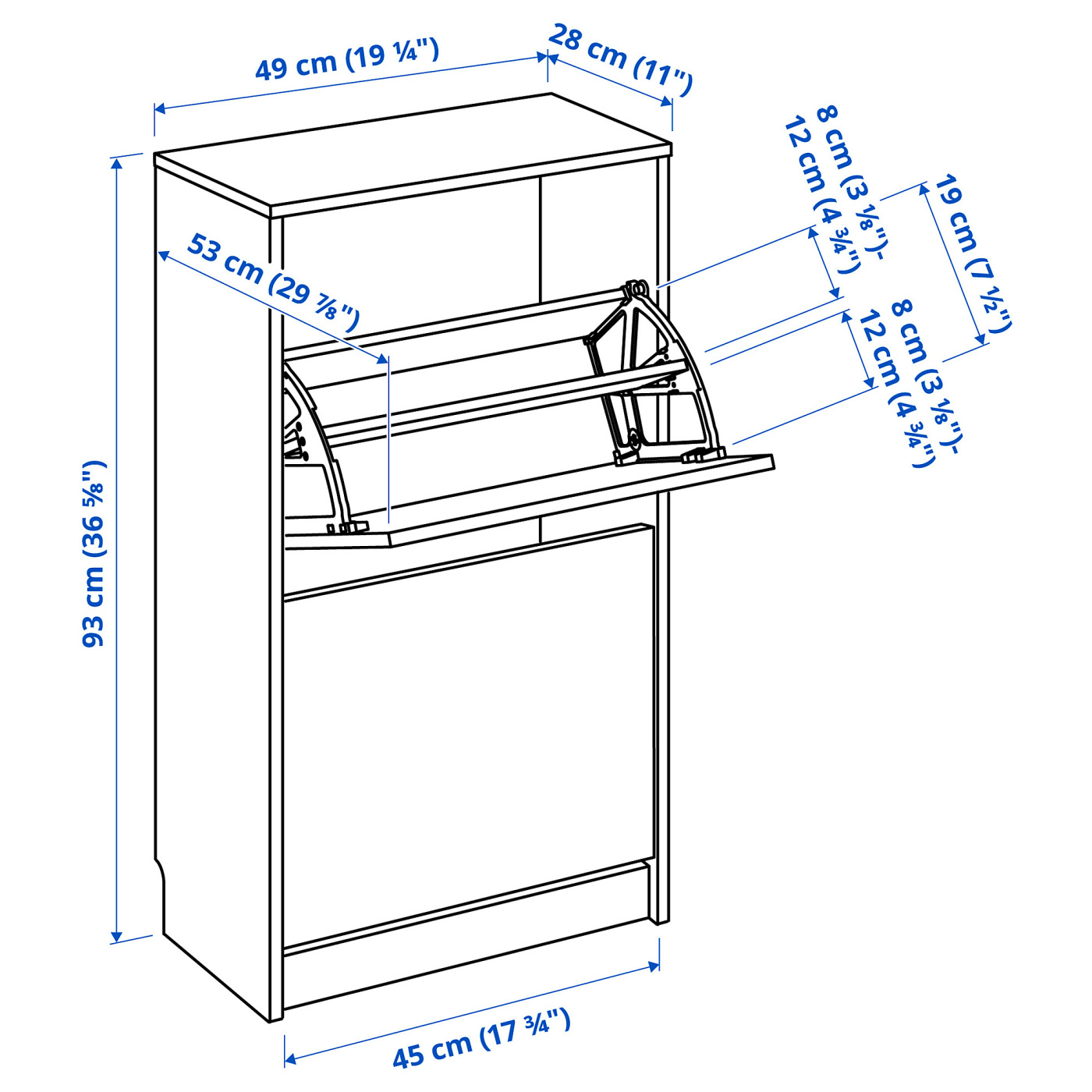 IKEA 2脚目 BISSA shoe cabinet with 2 compartments oak effect - IKEA