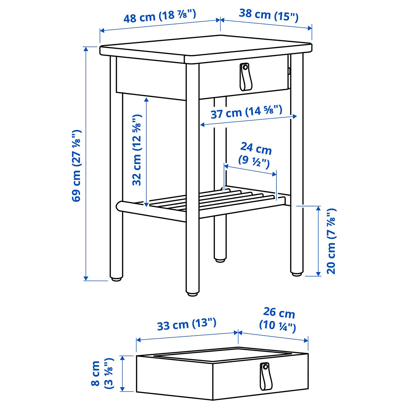 IKEA BJÖRKSNÄS ビョルクスネースサイドテーブル 48x38 cm Brand New IKEA BJORKSNAS Birch Nightstand 48x38 cm (18 ⅞x15