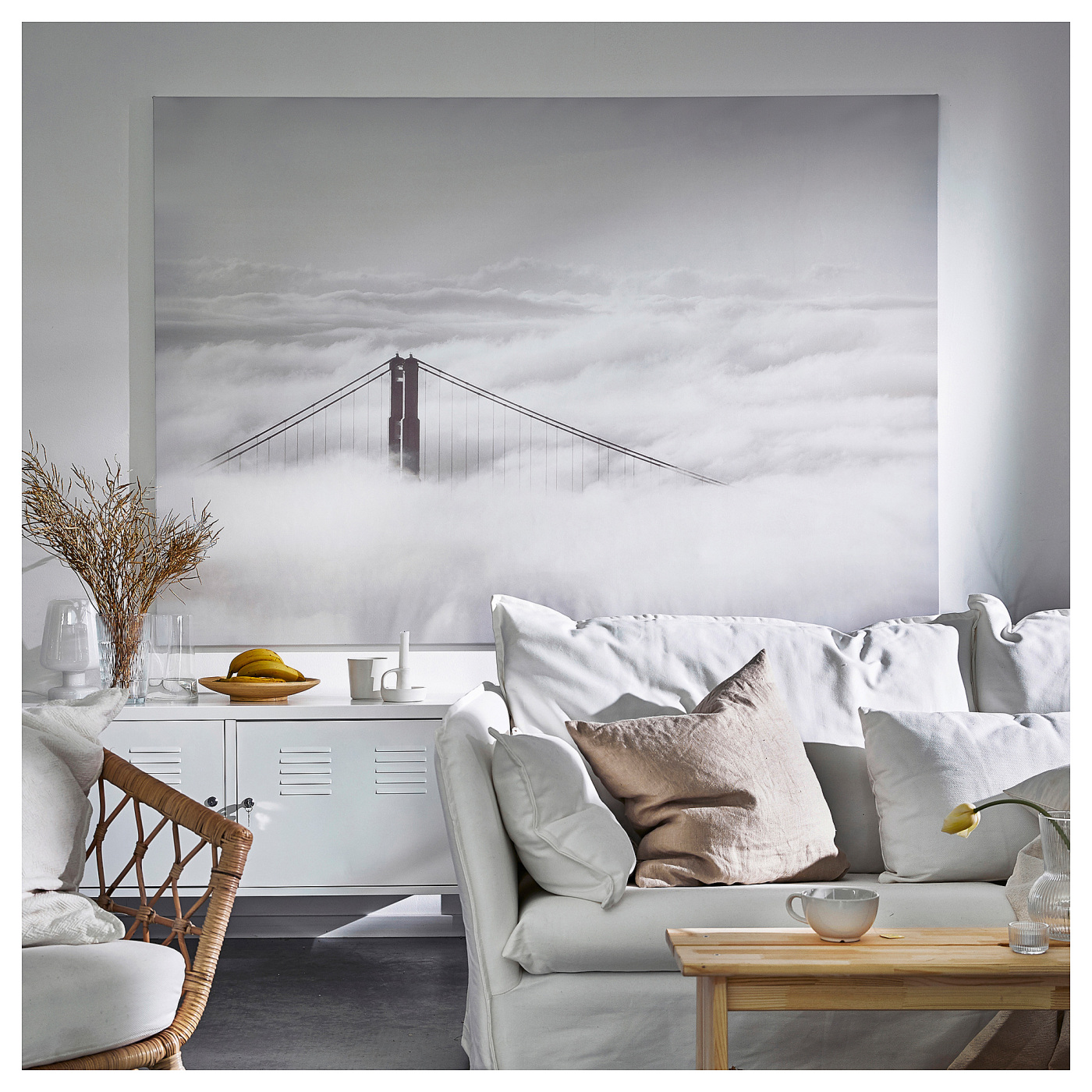 BJÖRKSTA picture with frame bridge and clouds/aluminium-colour - IKEA