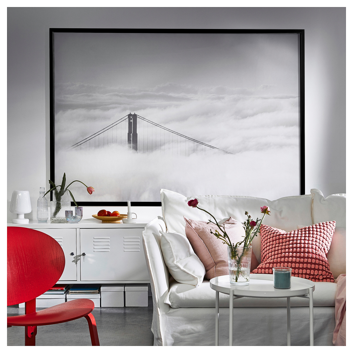 BJÖRKSTA picture with frame bridge and clouds/black - IKEA