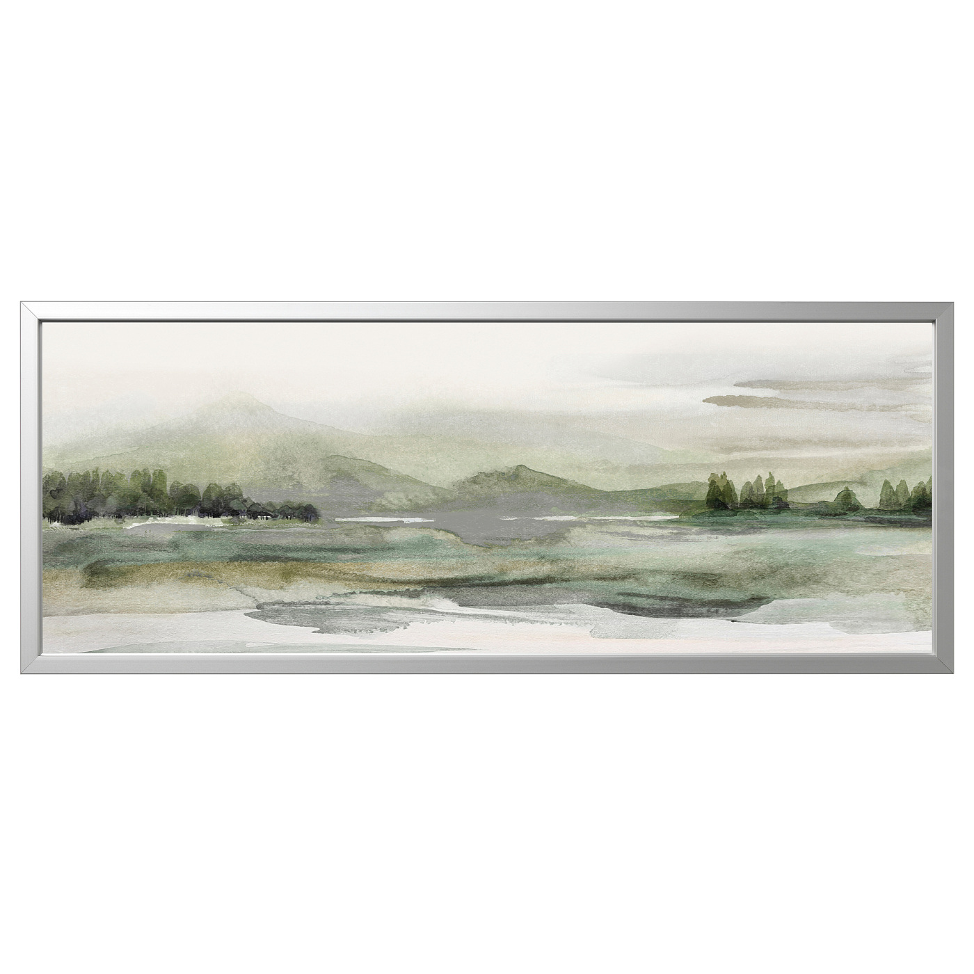 BJÖRKSTA picture with frame green nature/aluminium-colour - IKEA