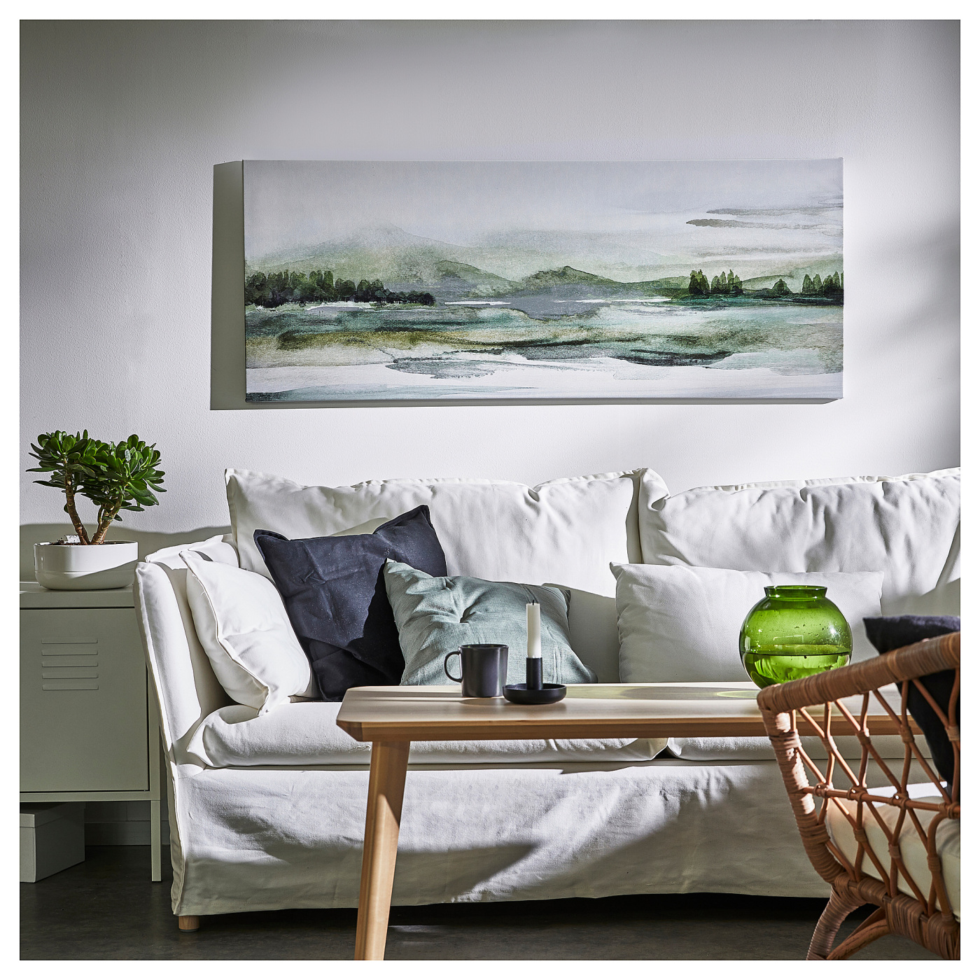BJÖRKSTA picture with frame green nature/black - IKEA