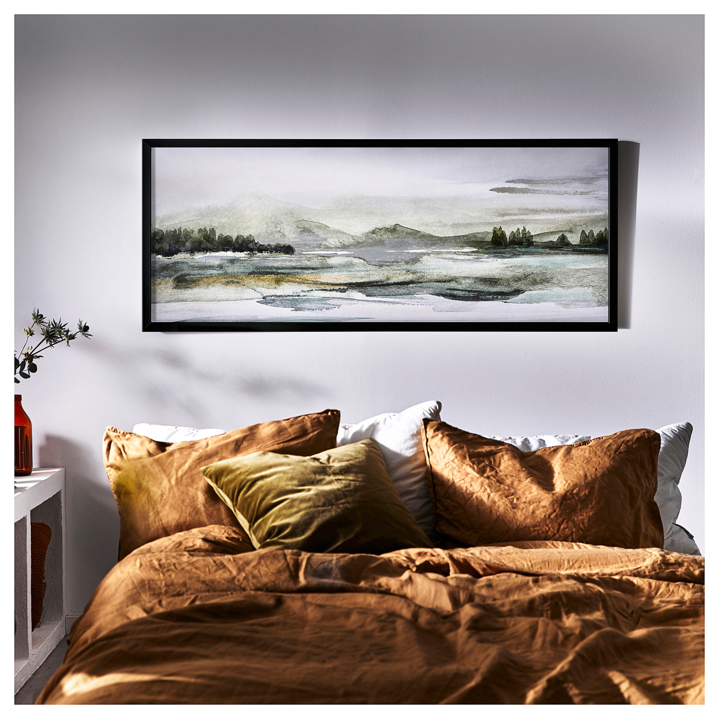 BJÖRKSTA picture with frame green nature/black - IKEA