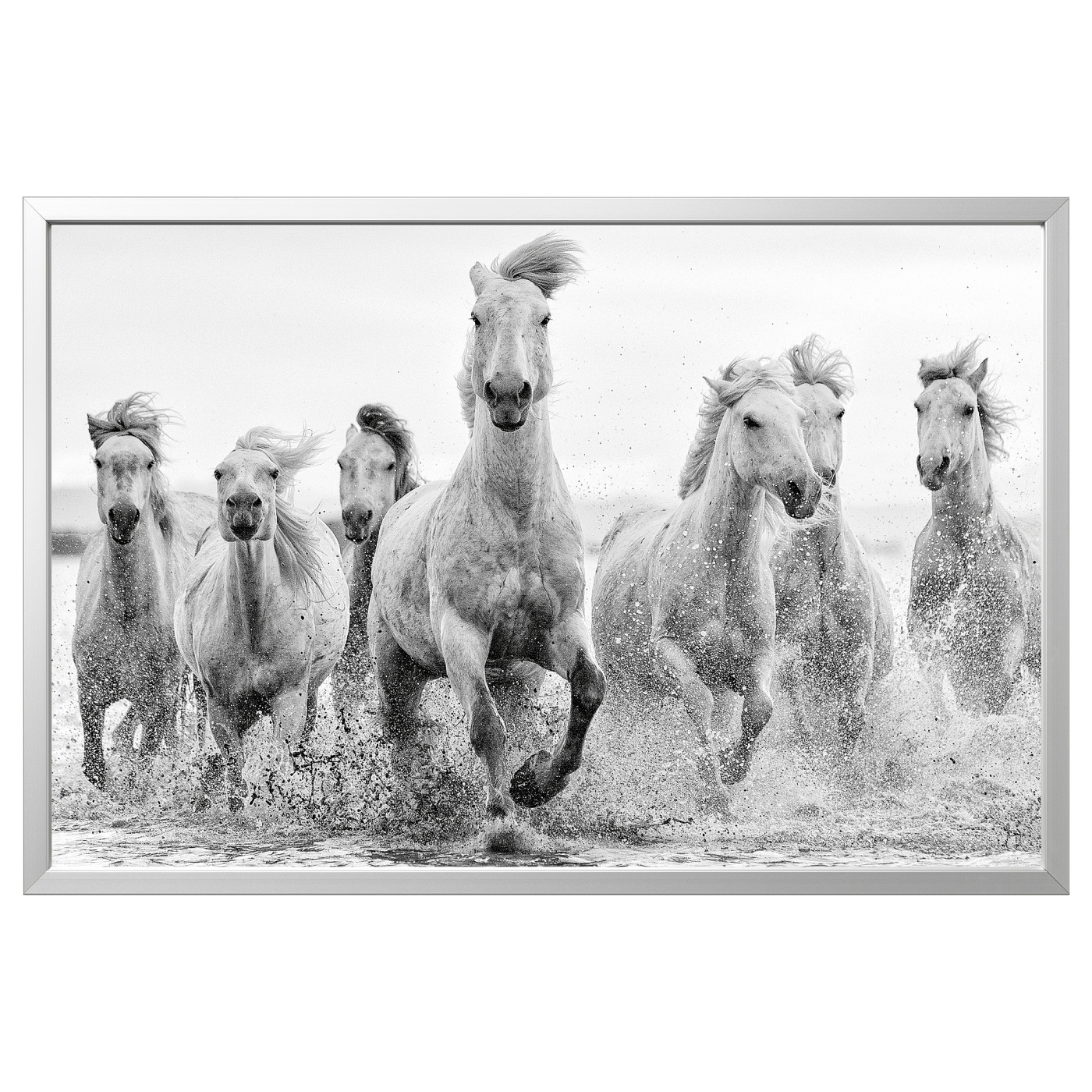 BJÖRKSTA picture with frame horses at the water's edge/aluminium