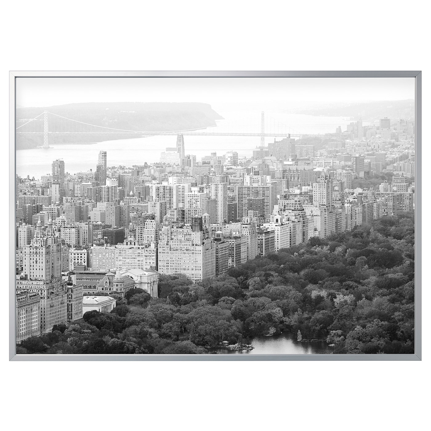 BJÖRKSTA picture with frame panoramic city view/aluminium