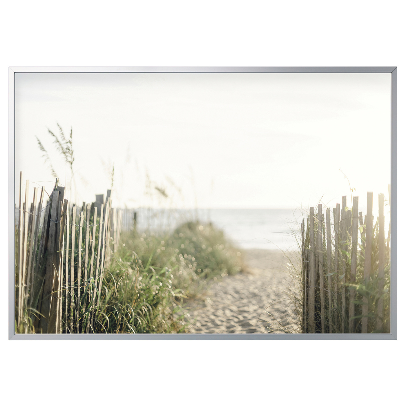 BJÖRKSTA picture with frame path to the beach/aluminium-colour - IKEA