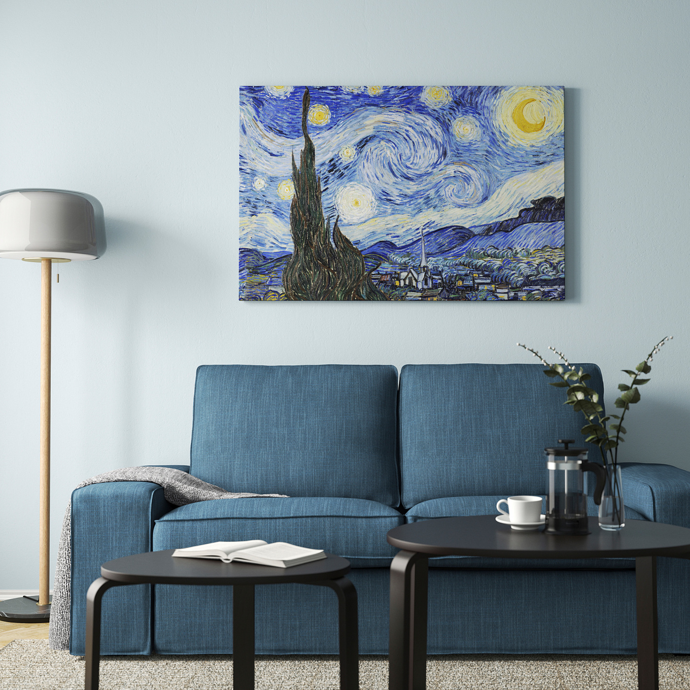 BJÖRKSTA picture with frame Starry Night/aluminium-colour - IKEA