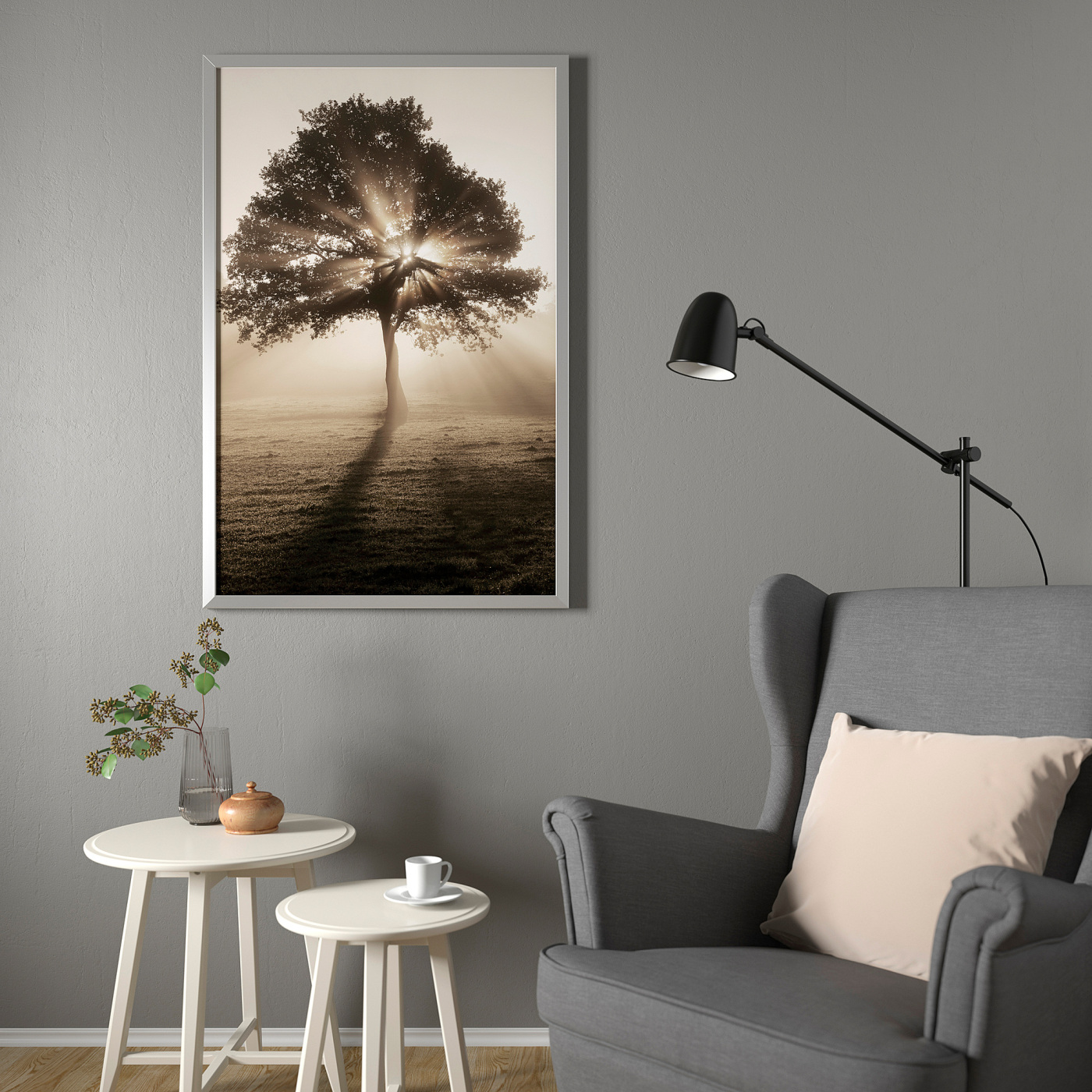 BJÖRKSTA picture with frame sun streaks/aluminium-colour - IKEA