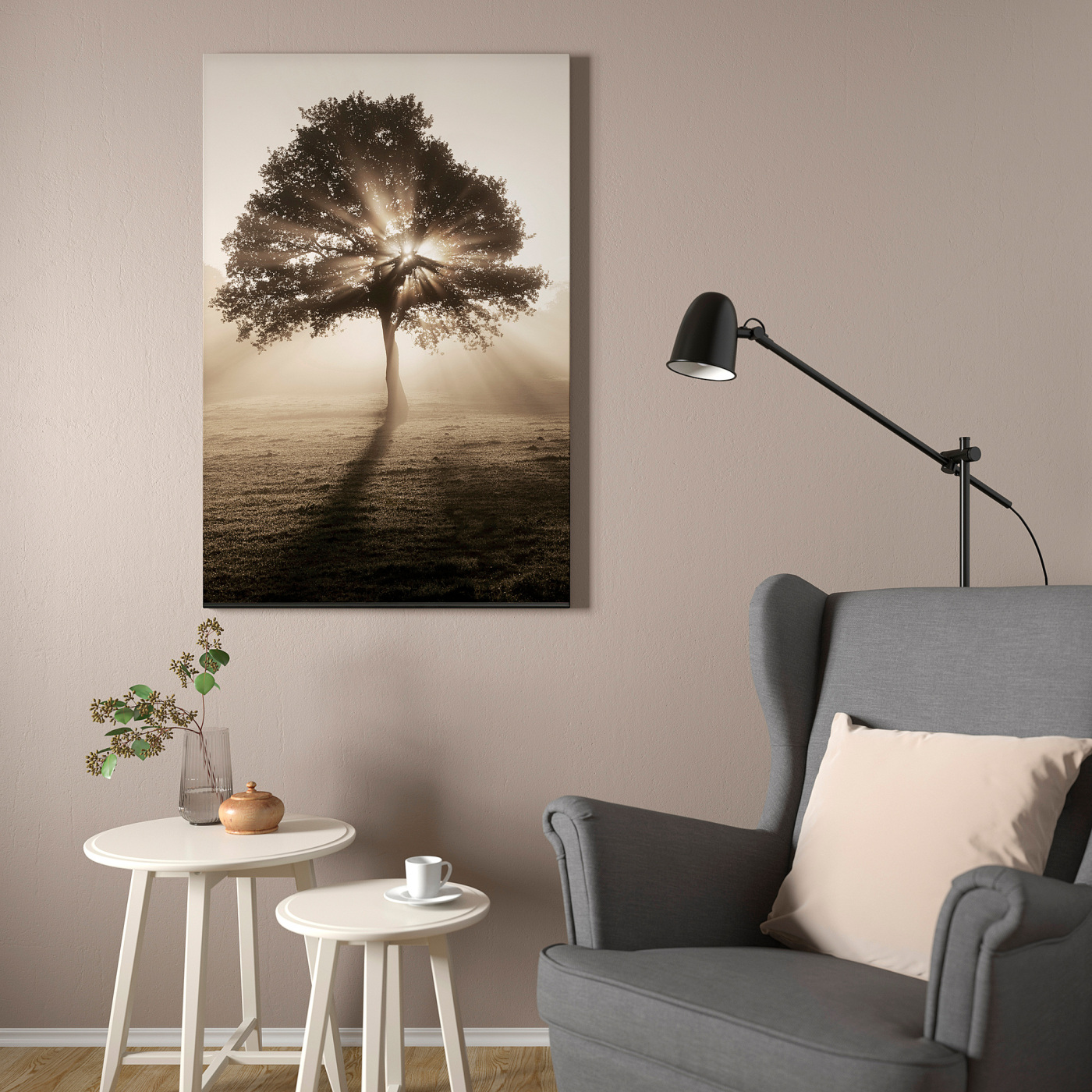 BJÖRKSTA picture with frame sun streaks/aluminium-colour - IKEA