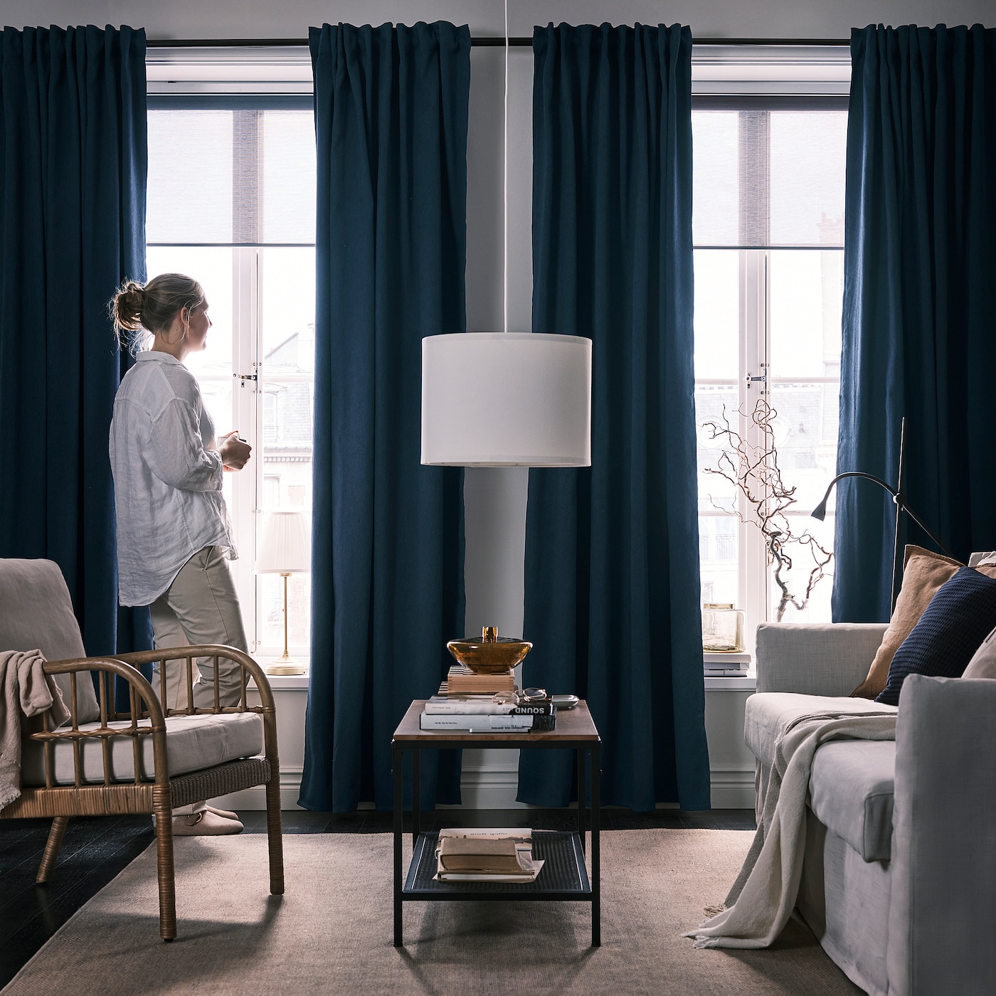 BLÅHUVA block-out curtains, 1 pair dark blue - IKEA