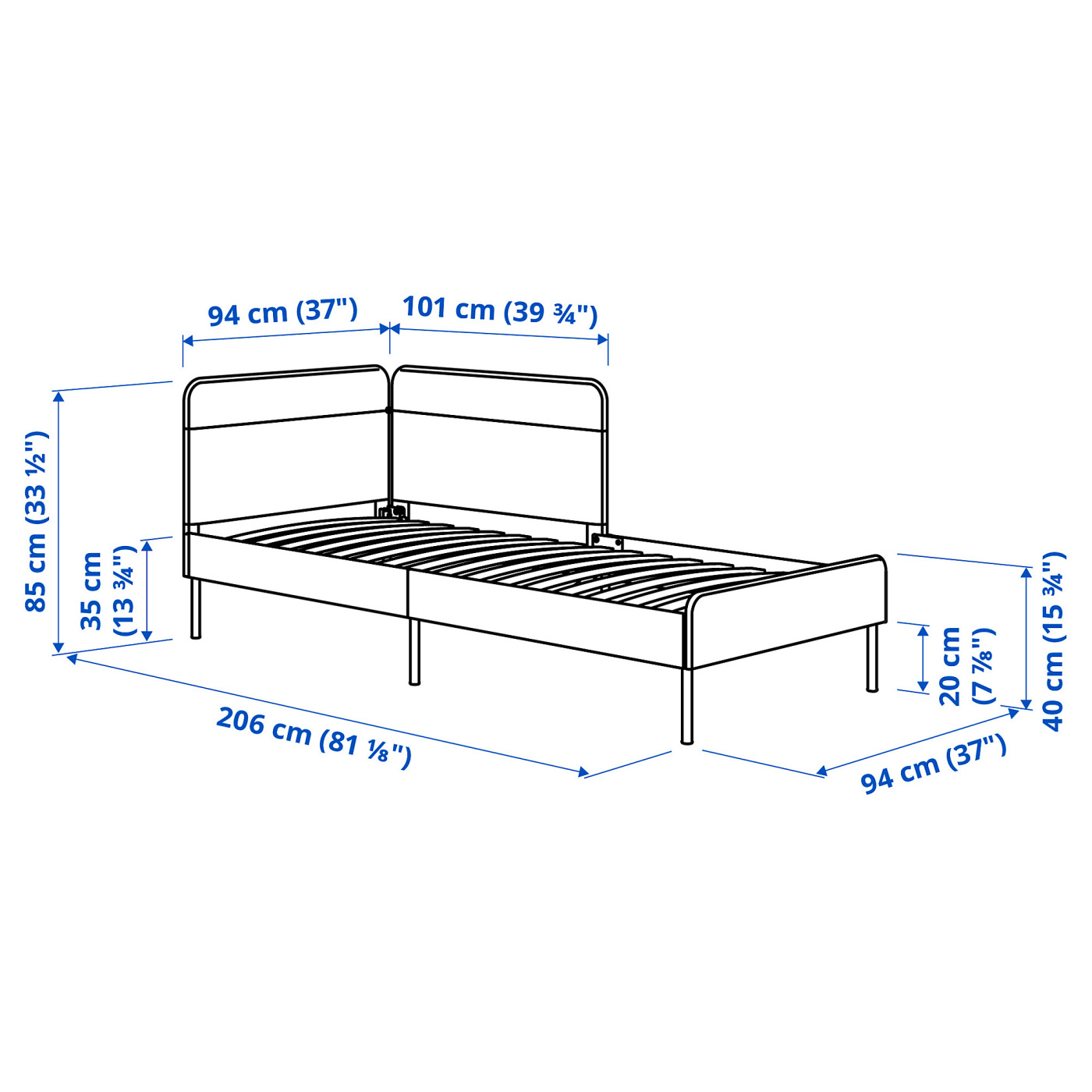 BLÅKULLEN uph bed frame with corner headboard Knisa medium blue - IKEA