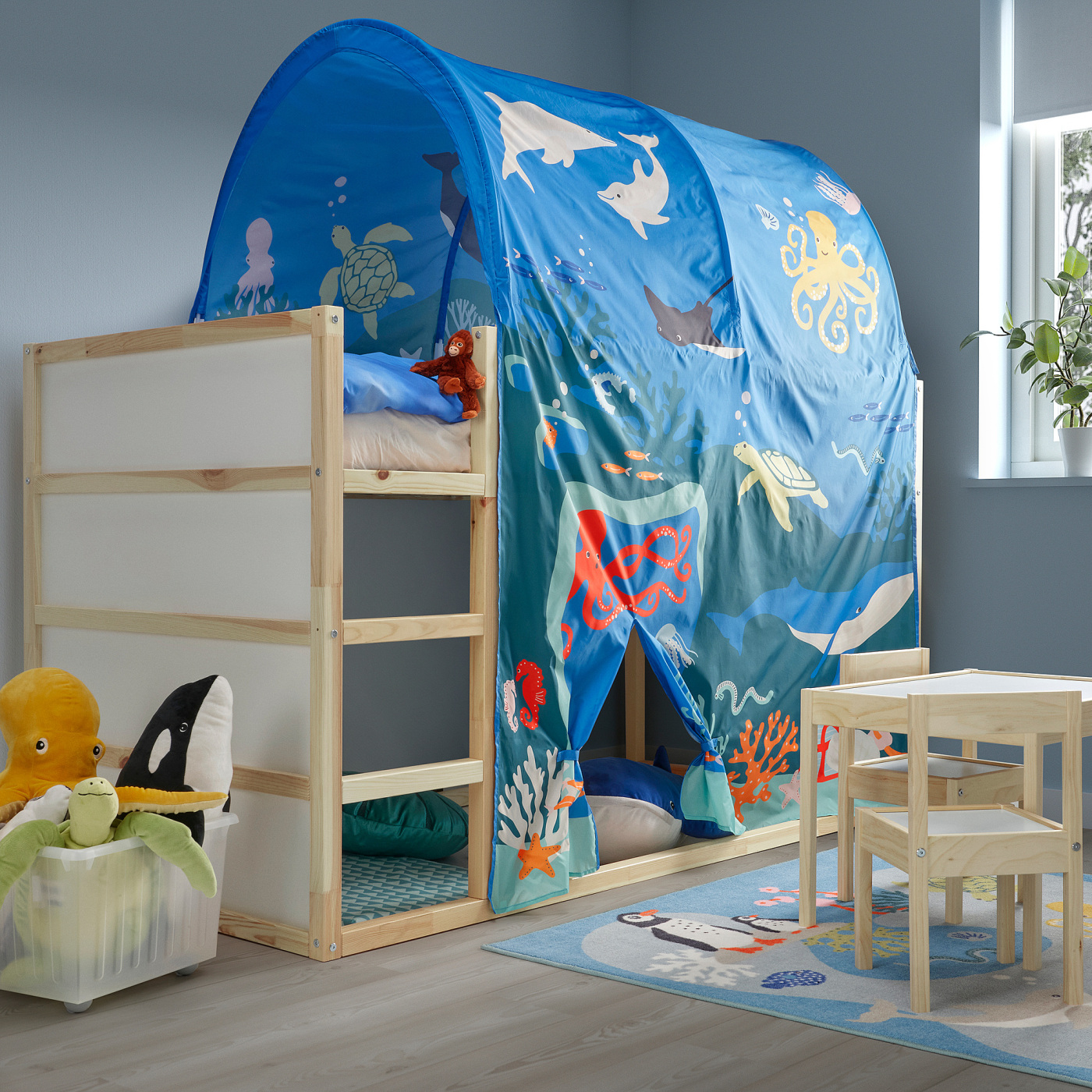 BLÅVINGAD rug ocean animals pattern/multicolour - IKEA