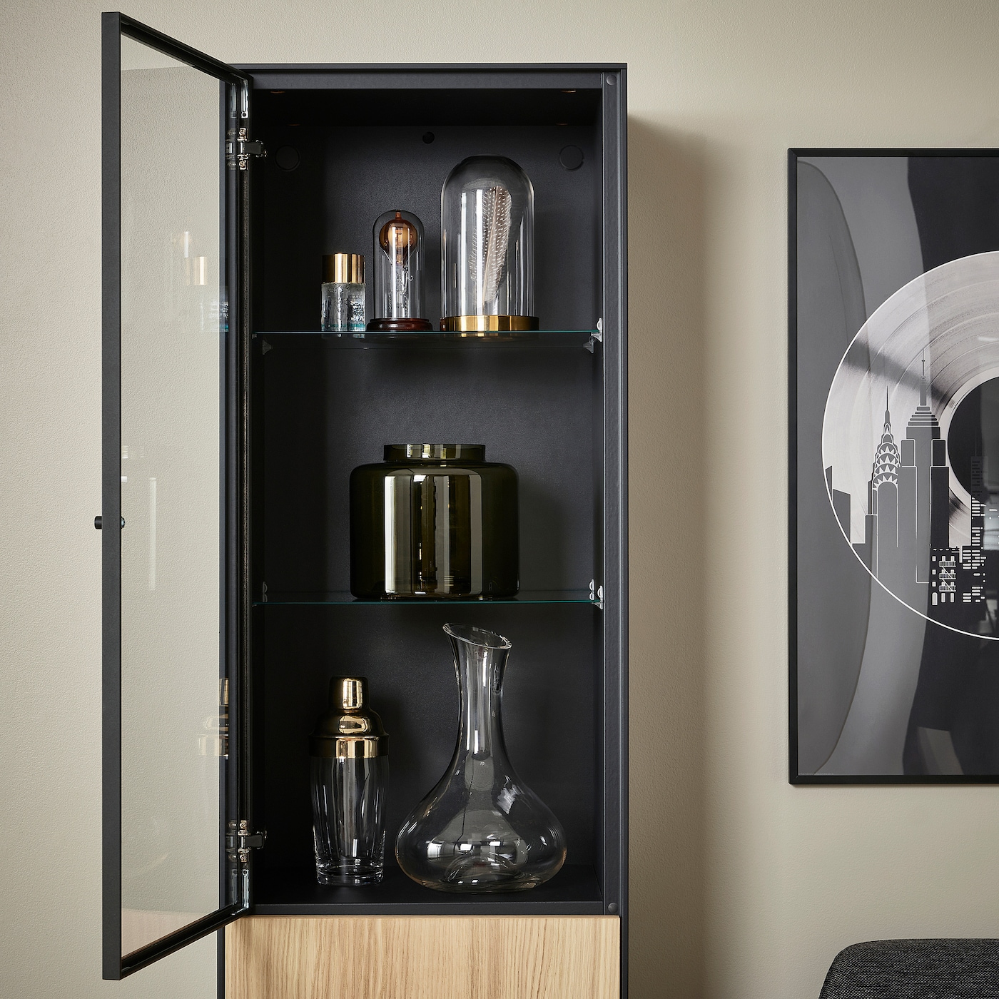 BOASTAD high cabinet black/oak veneer - IKEA