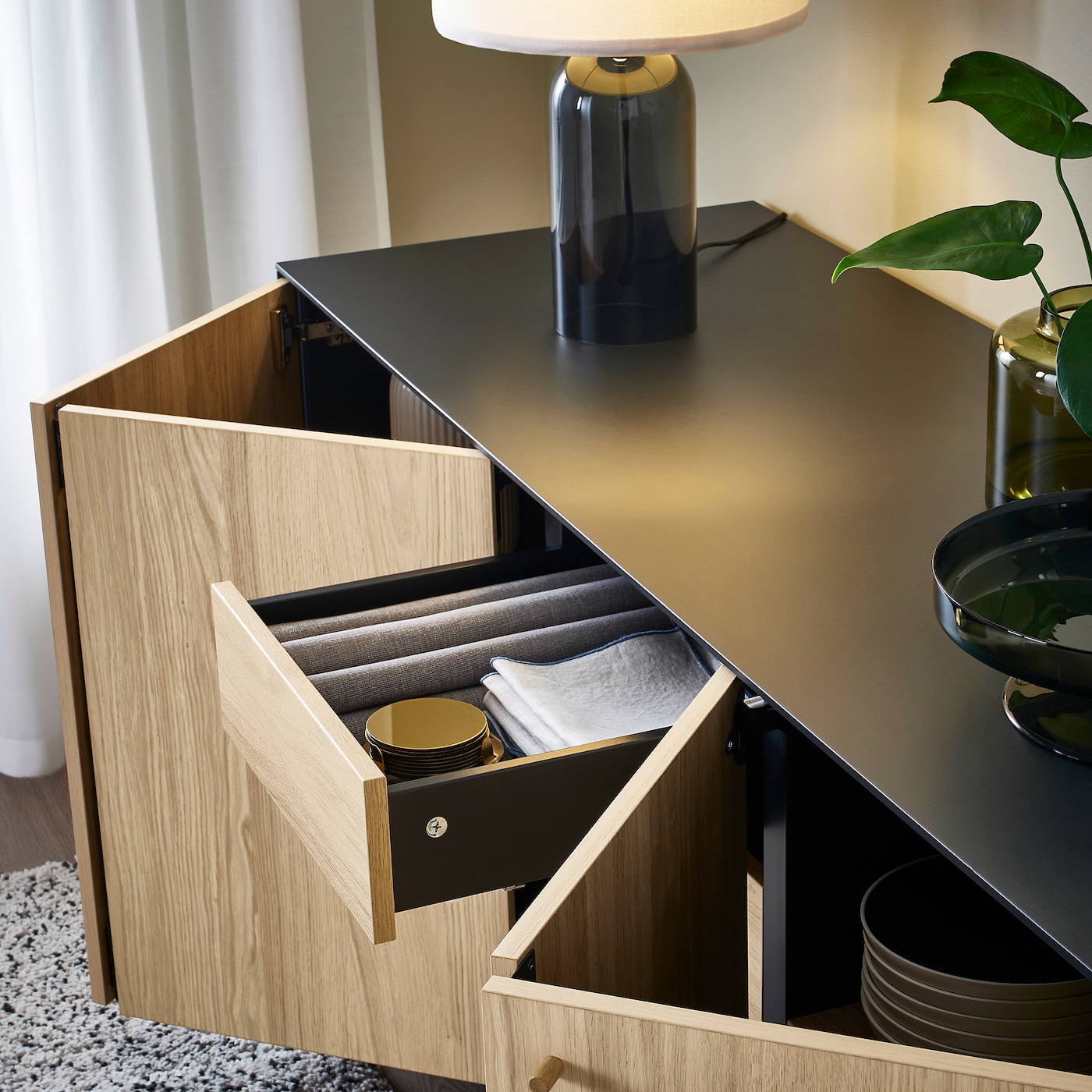 IKEA BOASTADサイドボード BOASTAD storage combination, black/oak veneer, 797/8x727/8