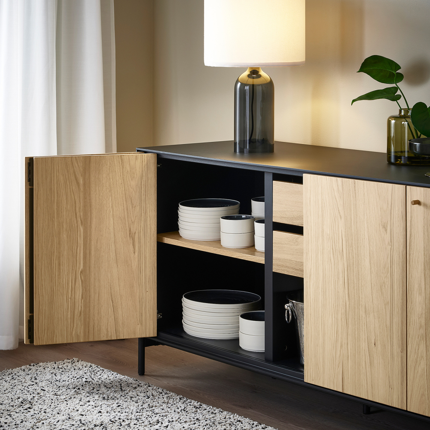 IKEA BOASTAD（収納棚） BOASTAD storage combination black/oak veneer - IKEA