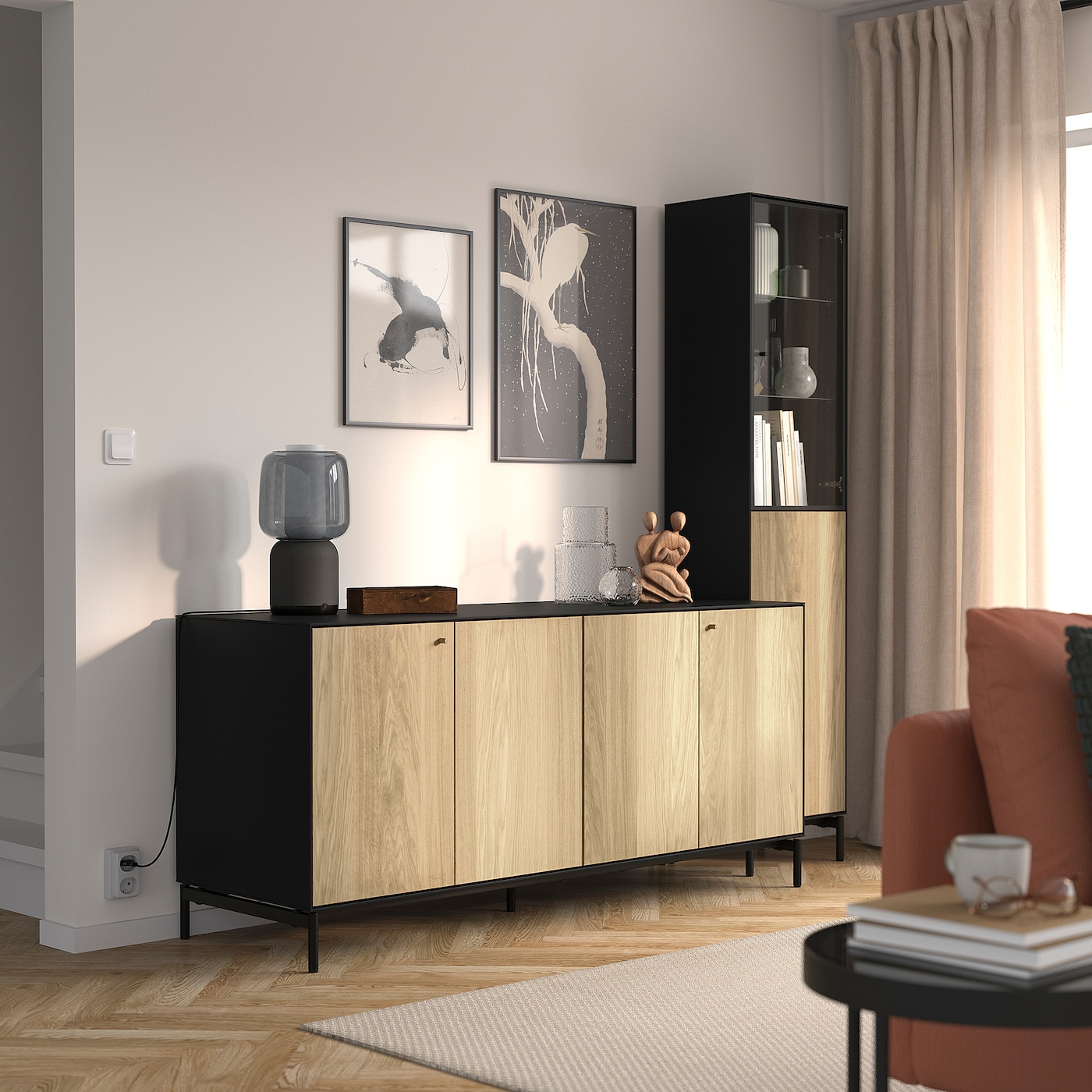 BOASTAD storage combination black/oak veneer - IKEA
