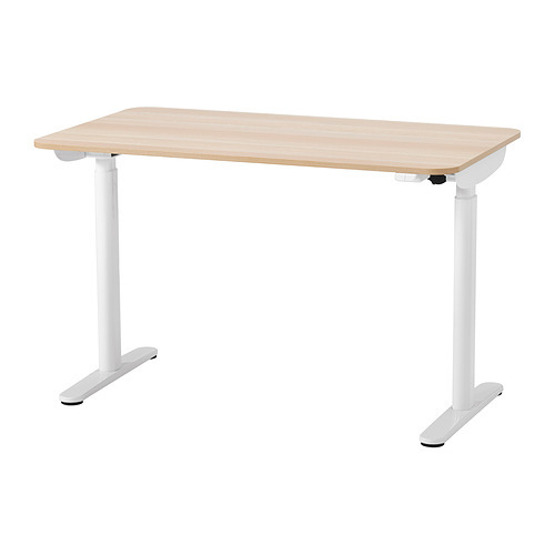 BOLLSIDAN desk sit/stand electric white stained oak effect/white