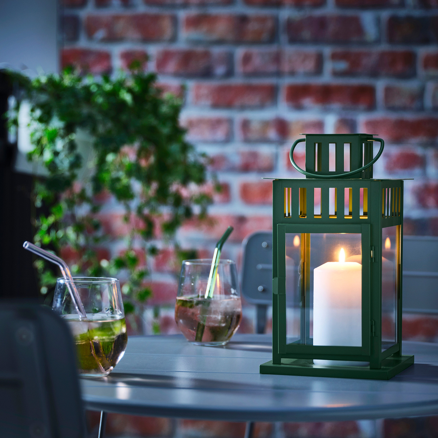 BORRBY lantern for pillar candle, in/out green - IKEA