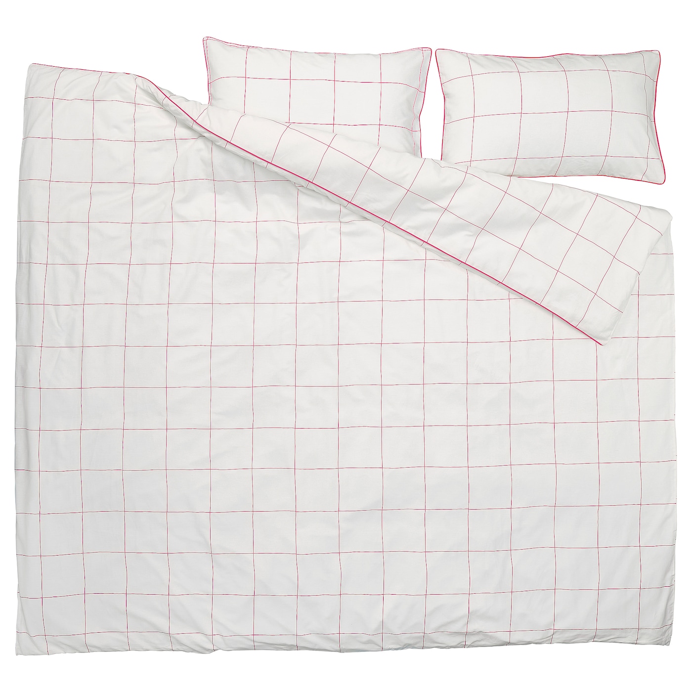 BREDVECKLARE duvet cover and 2 pillowcases white pink/check IKEA