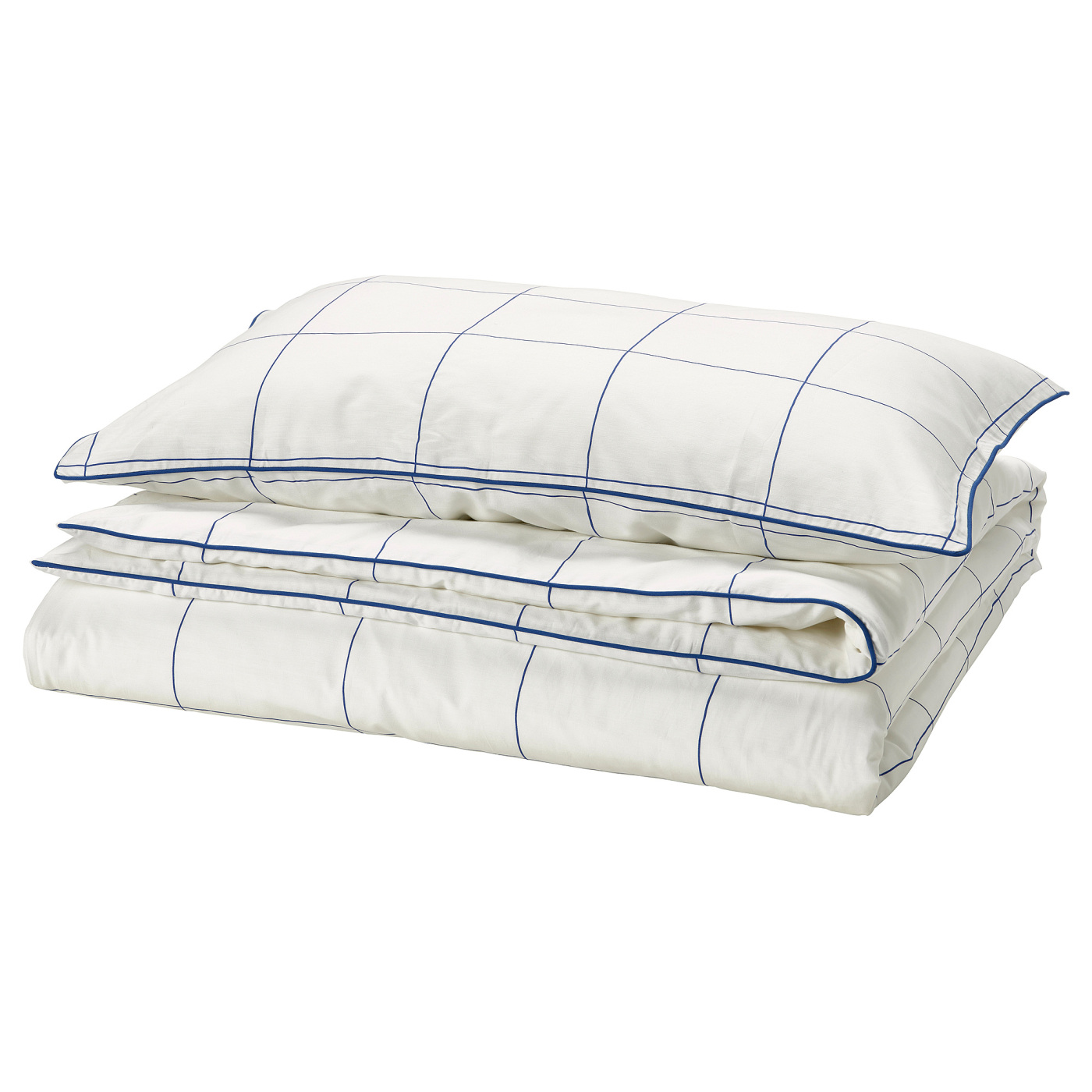 BREDVECKLARE duvet cover and pillowcase white blue/check - IKEA
