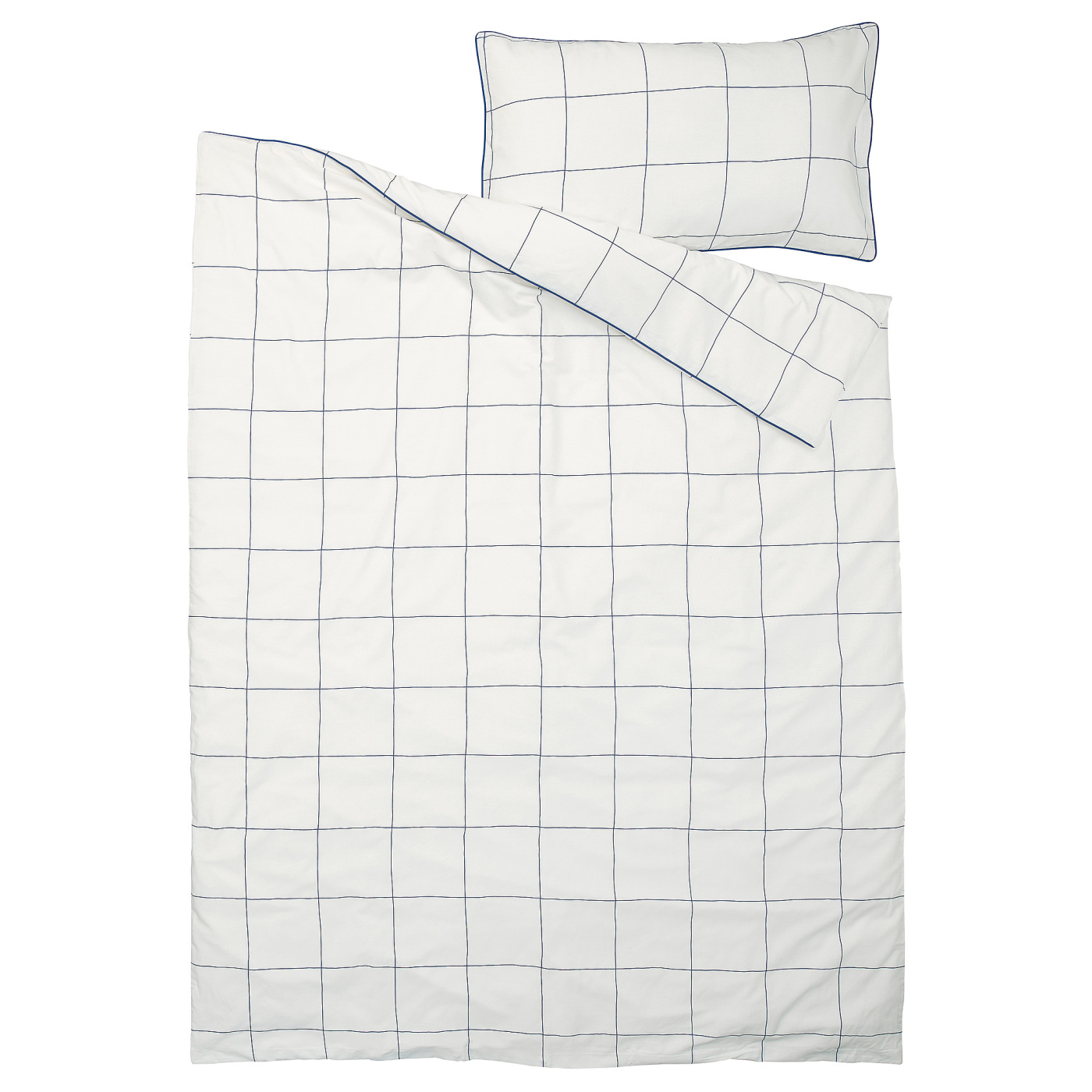 BREDVECKLARE duvet cover and pillowcase white blue/check - IKEA