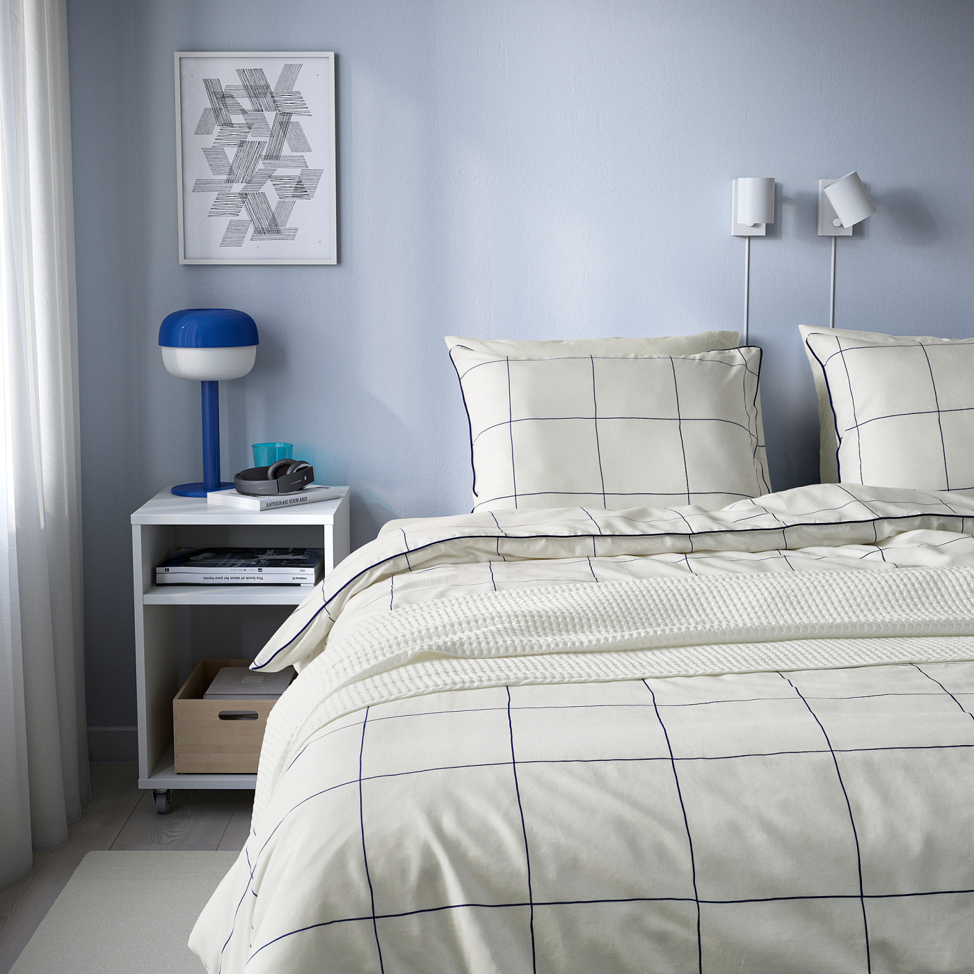 BREDVECKLARE IKEA シーツ シングル カバーセット BREDVECKLARE duvet cover and pillowcase white blue/check - IKEA