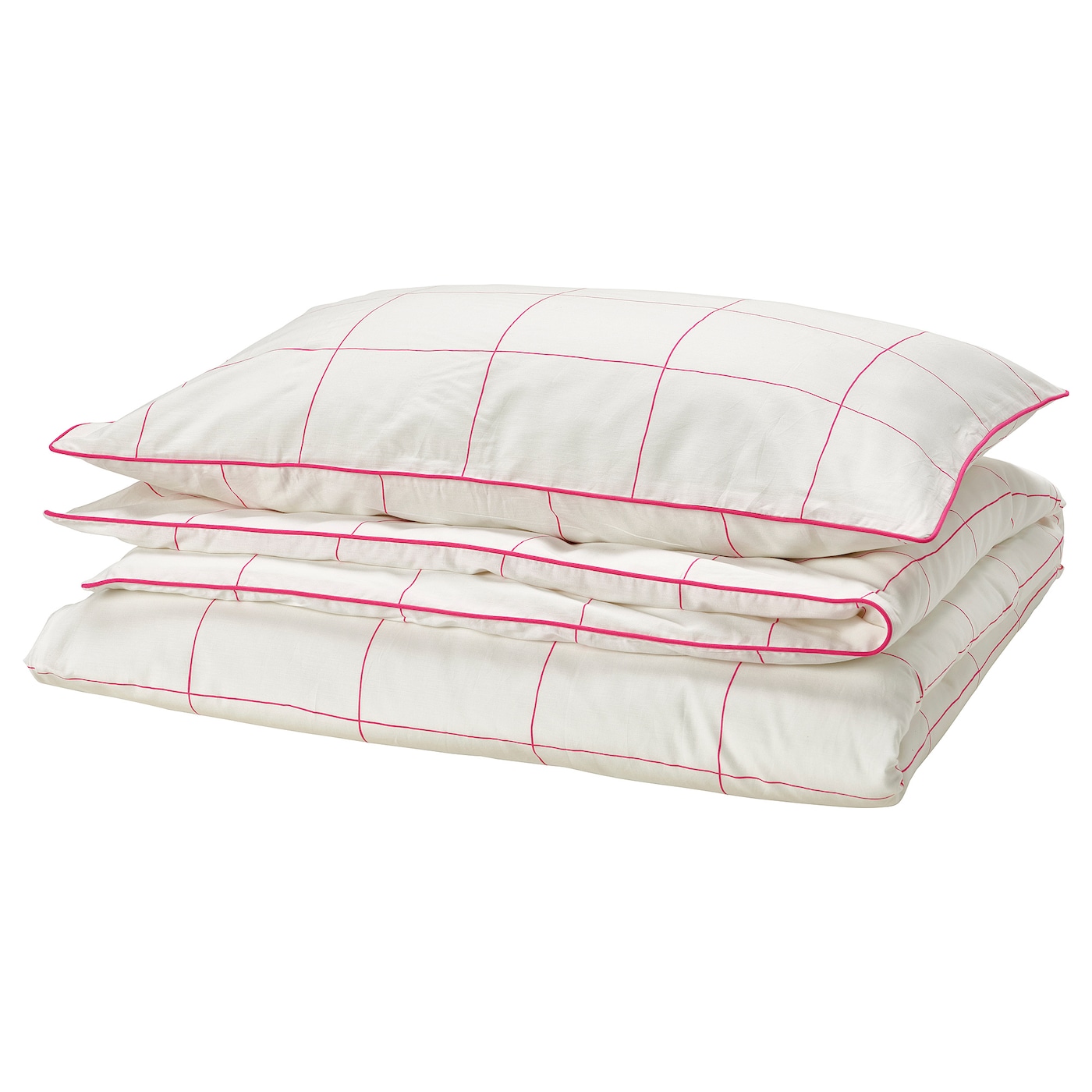 BREDVECKLARE duvet cover and pillowcase white pink/check - IKEA