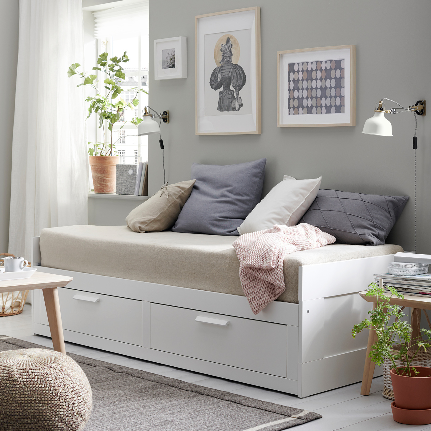 BRIMNES day-bed frame with 2 drawers white - IKEA