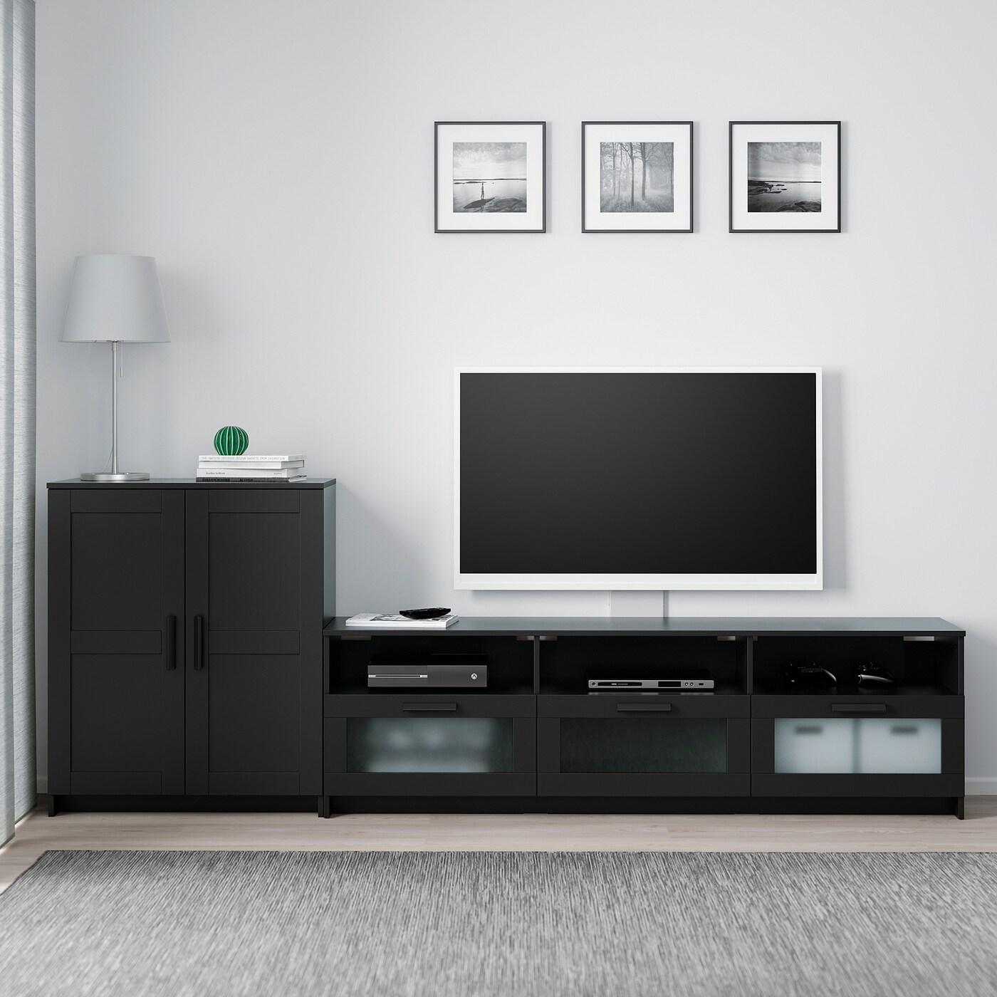 BRIMNES Bed frame with storage - gray Queen